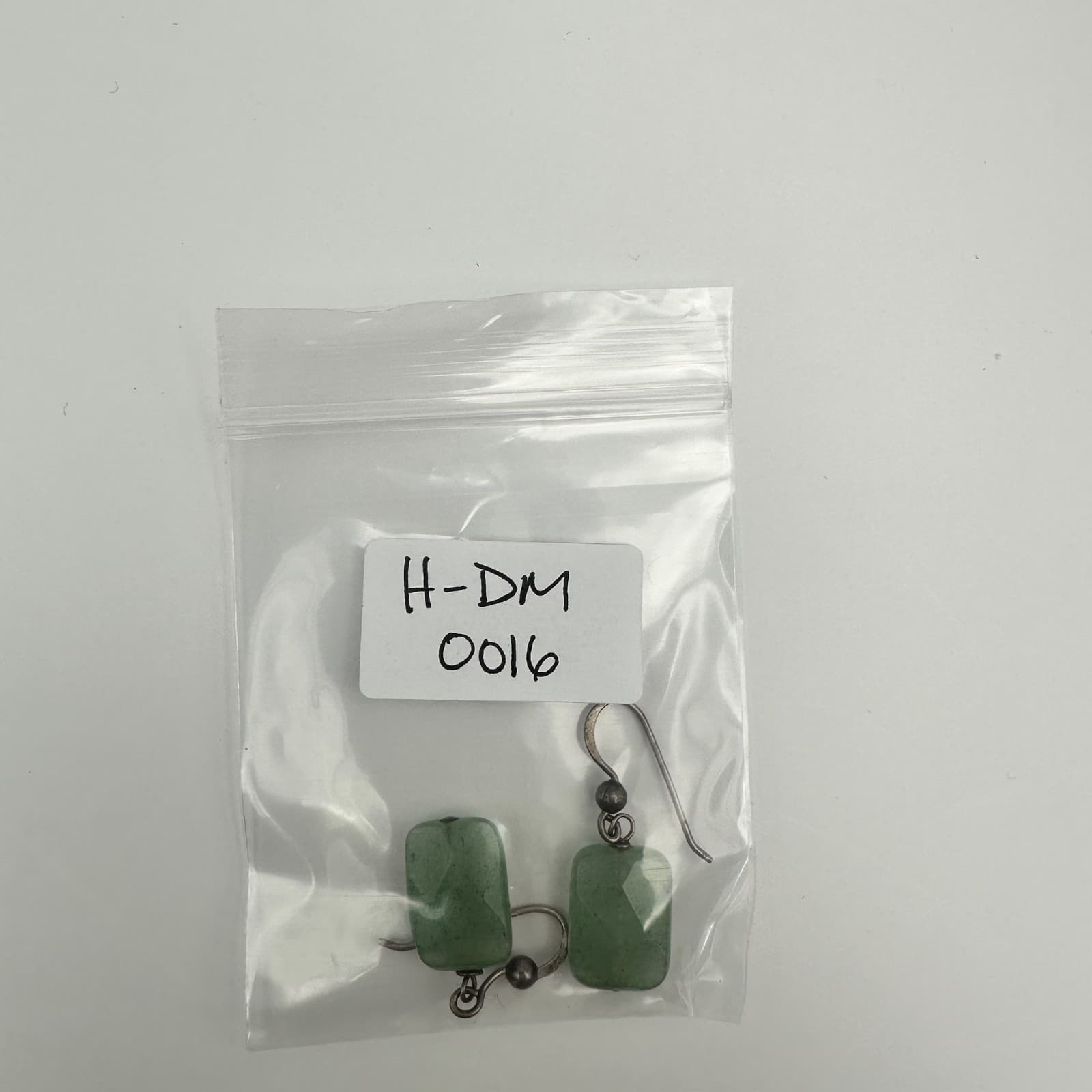 Vintage 90s Dangle Green Aventurine Stone Earrings Faceted Rectangle Silver Tone - Thumbnail 8