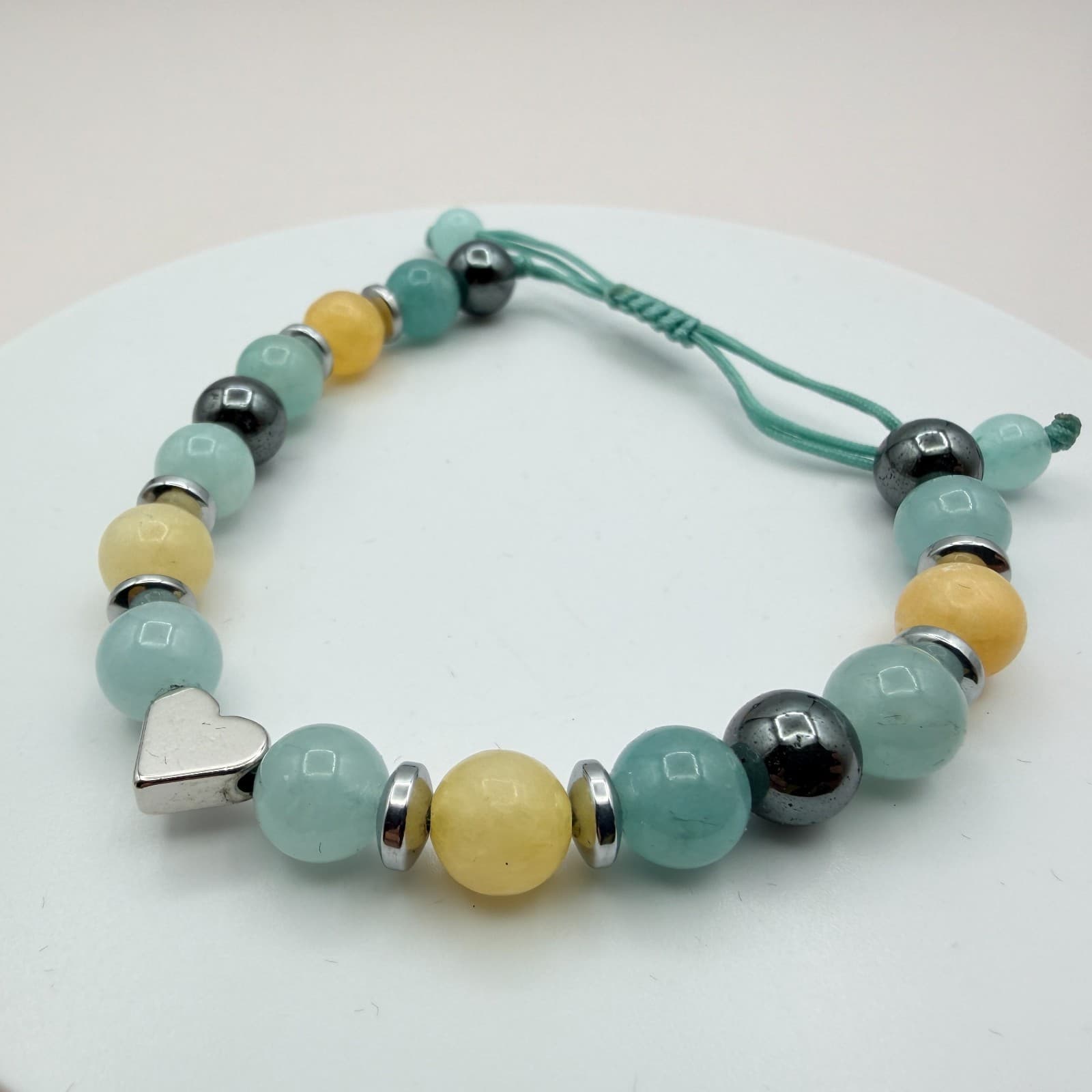 Vintage 90s Silver Tone Heart Charm Glass Beaded Bracelet Boho Fashion Jewelry - Thumbnail 6