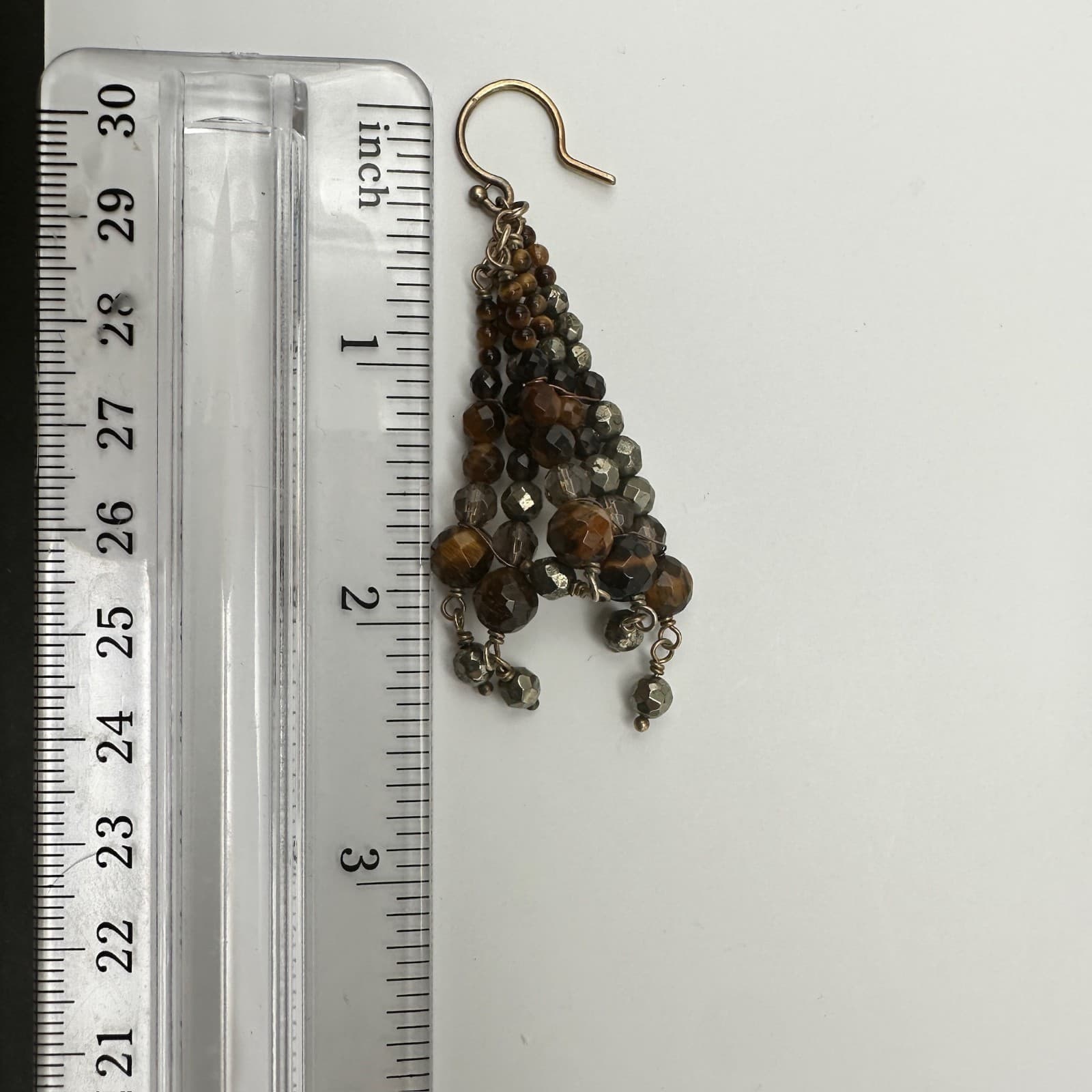 Vintage 90s Beaded Cluster Dangle Earrings Brown Gold-Tone Boho Drop Hook - Thumbnail 6