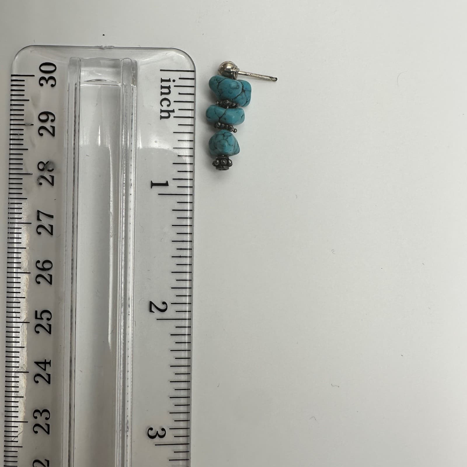 Vintage Y2K 90s Drop Turquoise Stone Chunks Earrings Silver Tone Dangly Jewelry - Thumbnail 7