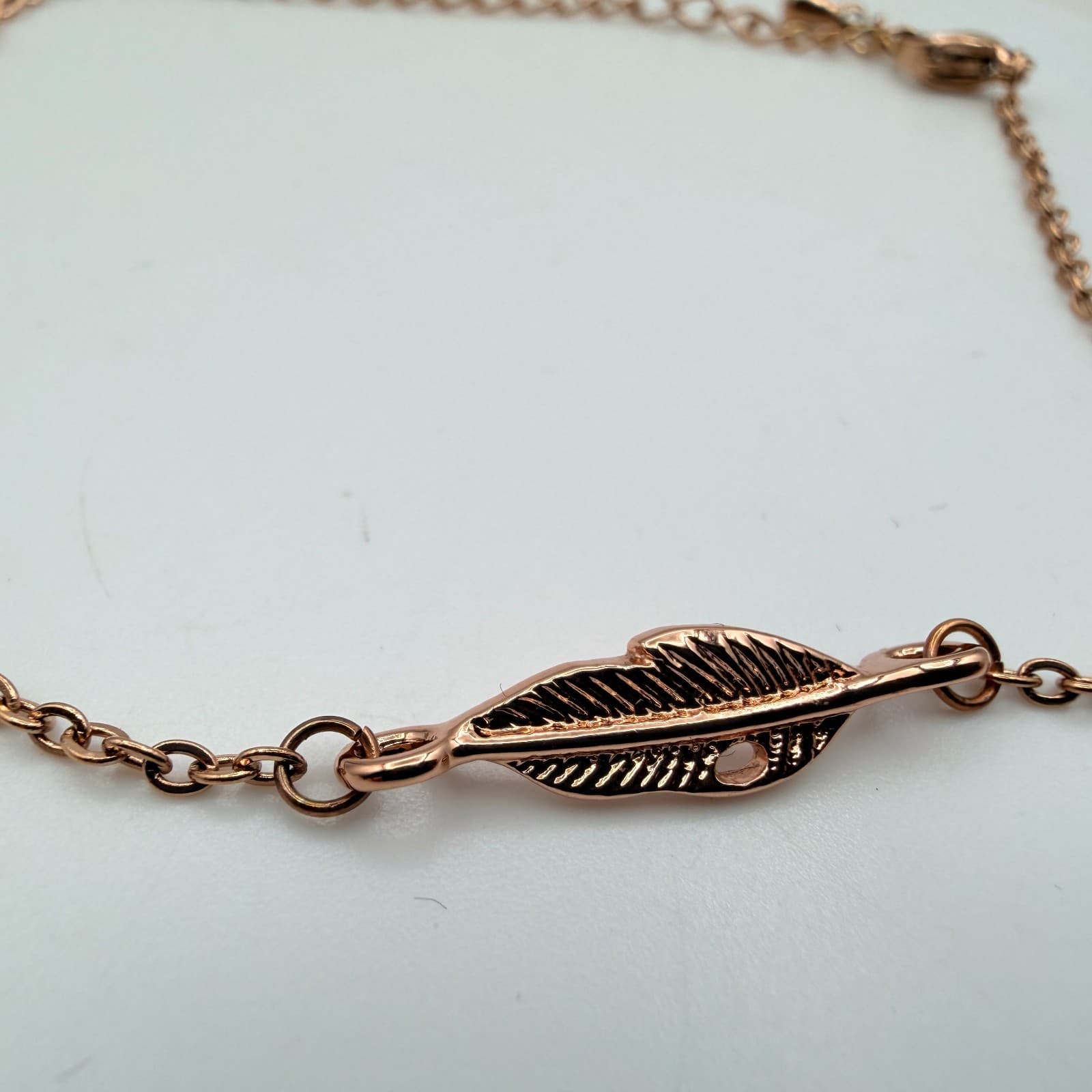 Vintage Y2K Rose Gold Tone Feather Bracelet Boho Women's Classic Jewelry - Thumbnail 4