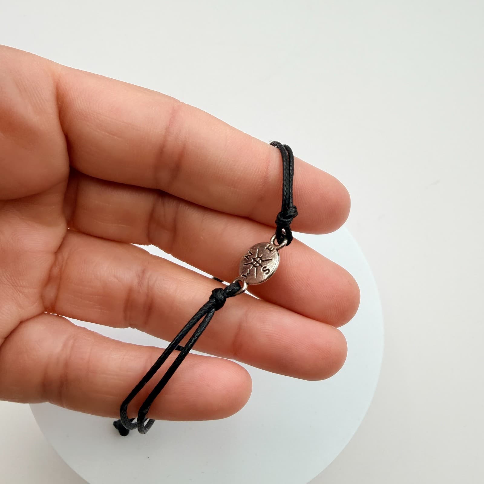 Vintage Y2K Silver Tone Black Cord Compass Bracelet Boho Unisex Classic Jewelry - Thumbnail 7