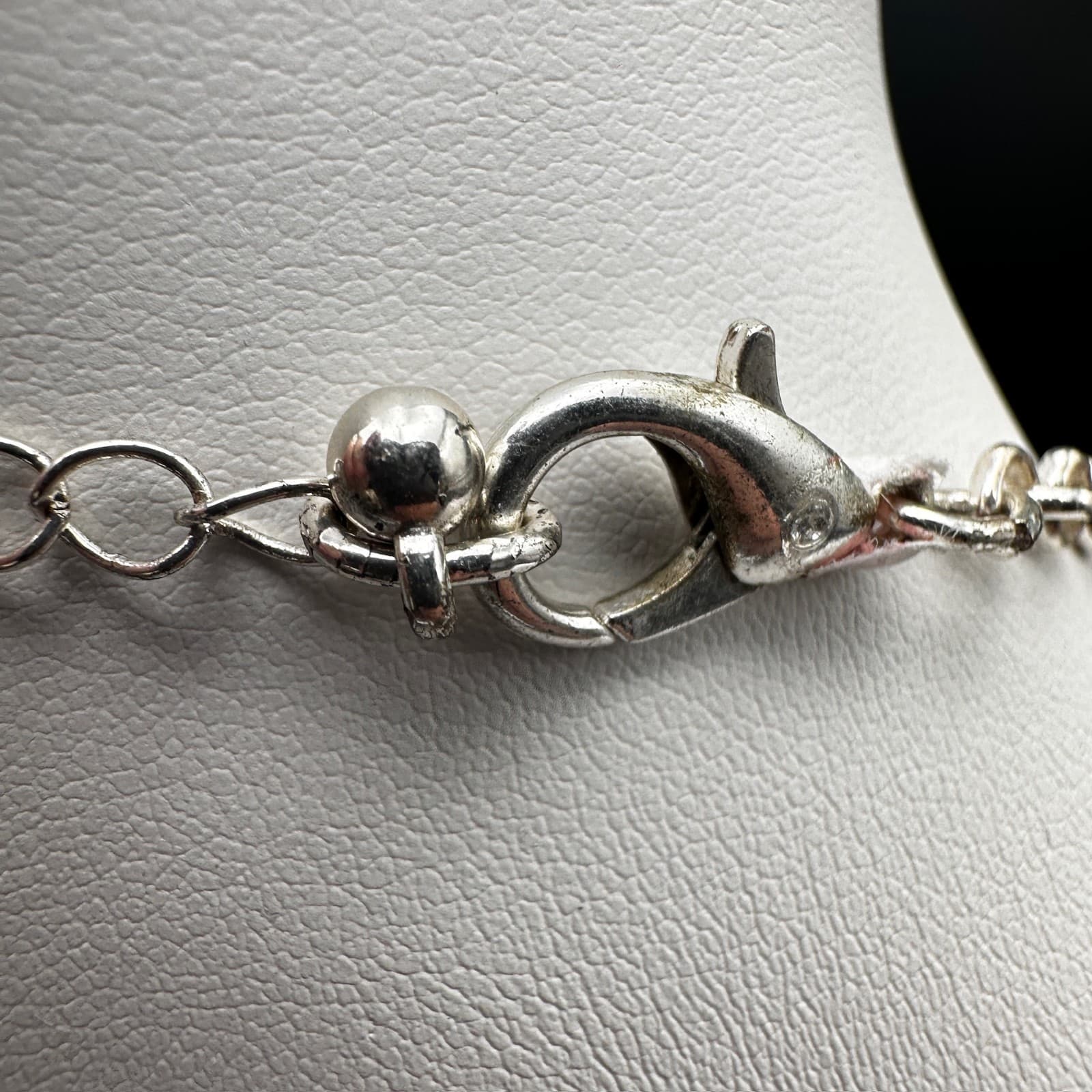 Vintage 90s Red Crystal Teardrop Pendant Necklace Silver Tone Beaded Chain - Thumbnail 10