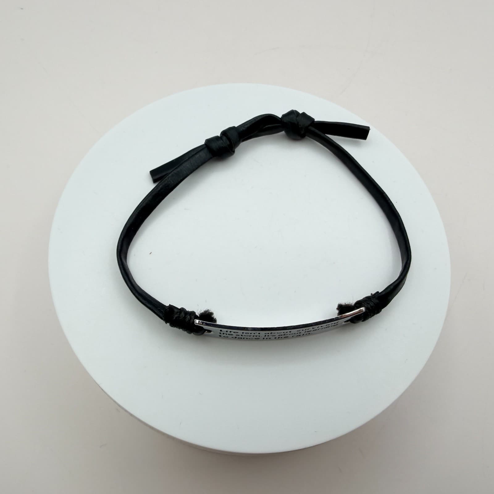 Vintage Y2K Silver Tone Leather Bracelet Inspirational Unisex Classic Jewelry - Thumbnail 5