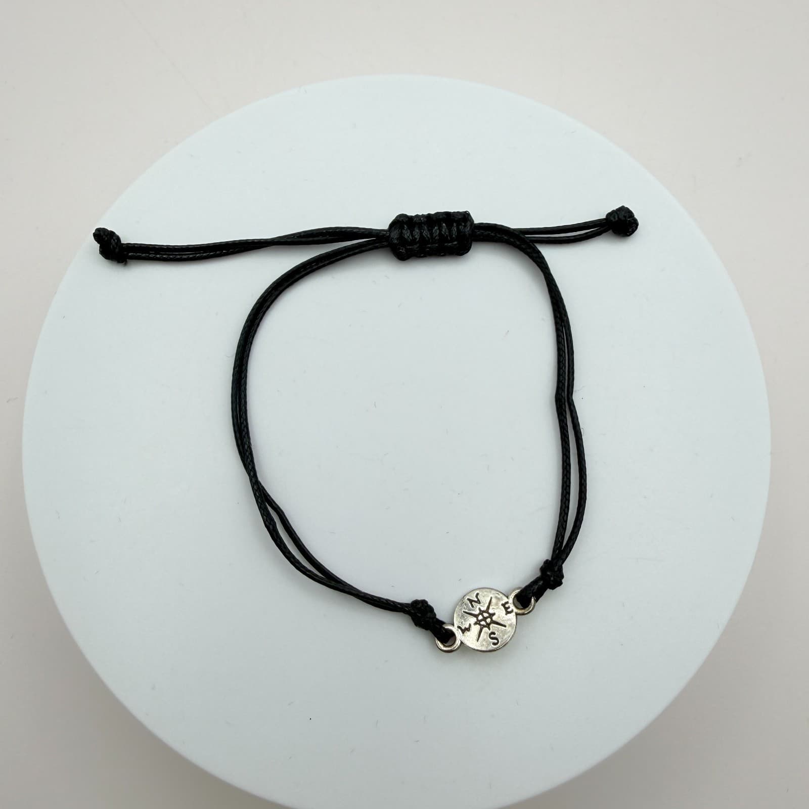 Vintage Y2K Silver Tone Black Cord Compass Bracelet Boho Unisex Classic Jewelry - Thumbnail 3