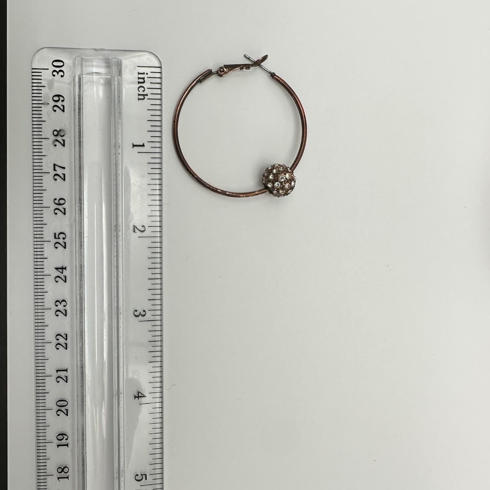 Vintage 70s 80s Hoop Earrings Copper Tone Rhinestone Bead Sparkle Drop Jewelry - Thumbnail 6