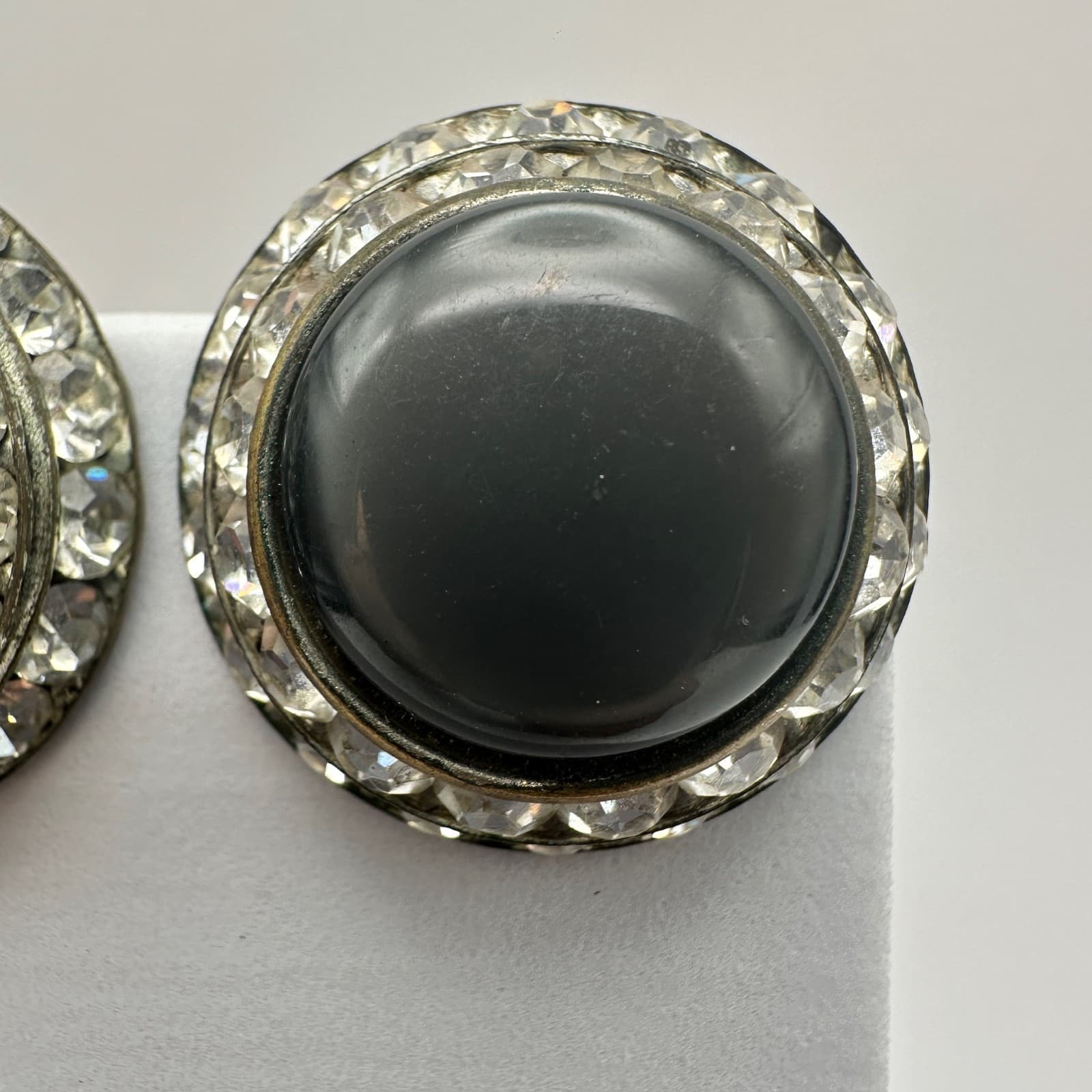 Vintage 90s Lisner Black Rhinestone Clip On Earrings Silver tone Women's Jewelry - Thumbnail 4