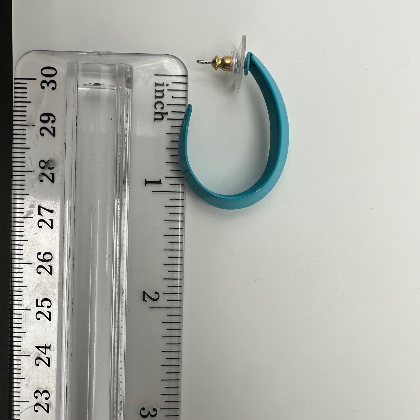 Vintage 80s 90s Chunky Blue Resin Hoop Earrings Bold Teal Open Hoops Jewelry - Thumbnail 6