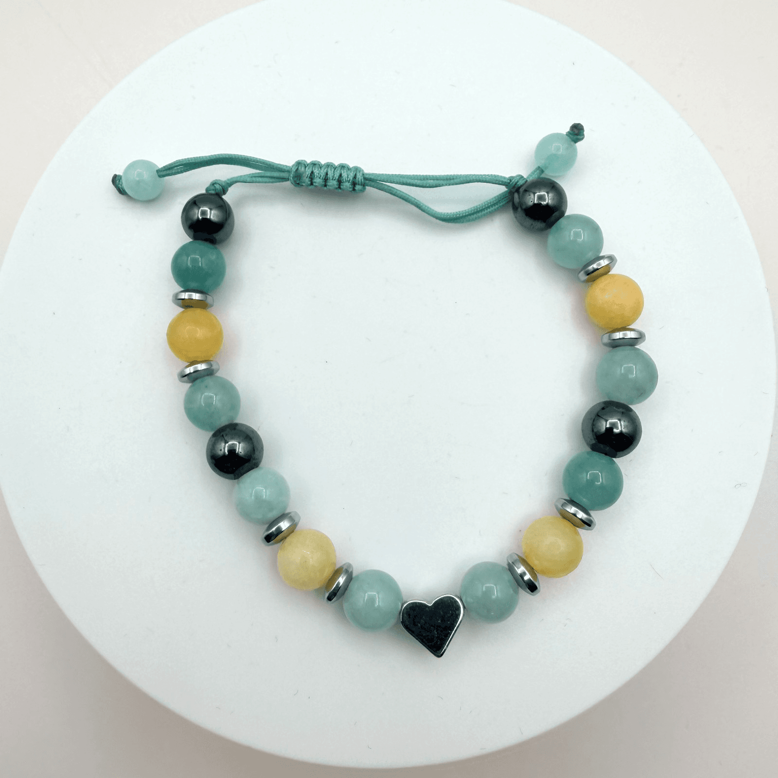 Vintage 90s Silver Tone Heart Charm Glass Beaded Bracelet Boho Fashion Jewelry - Image 1