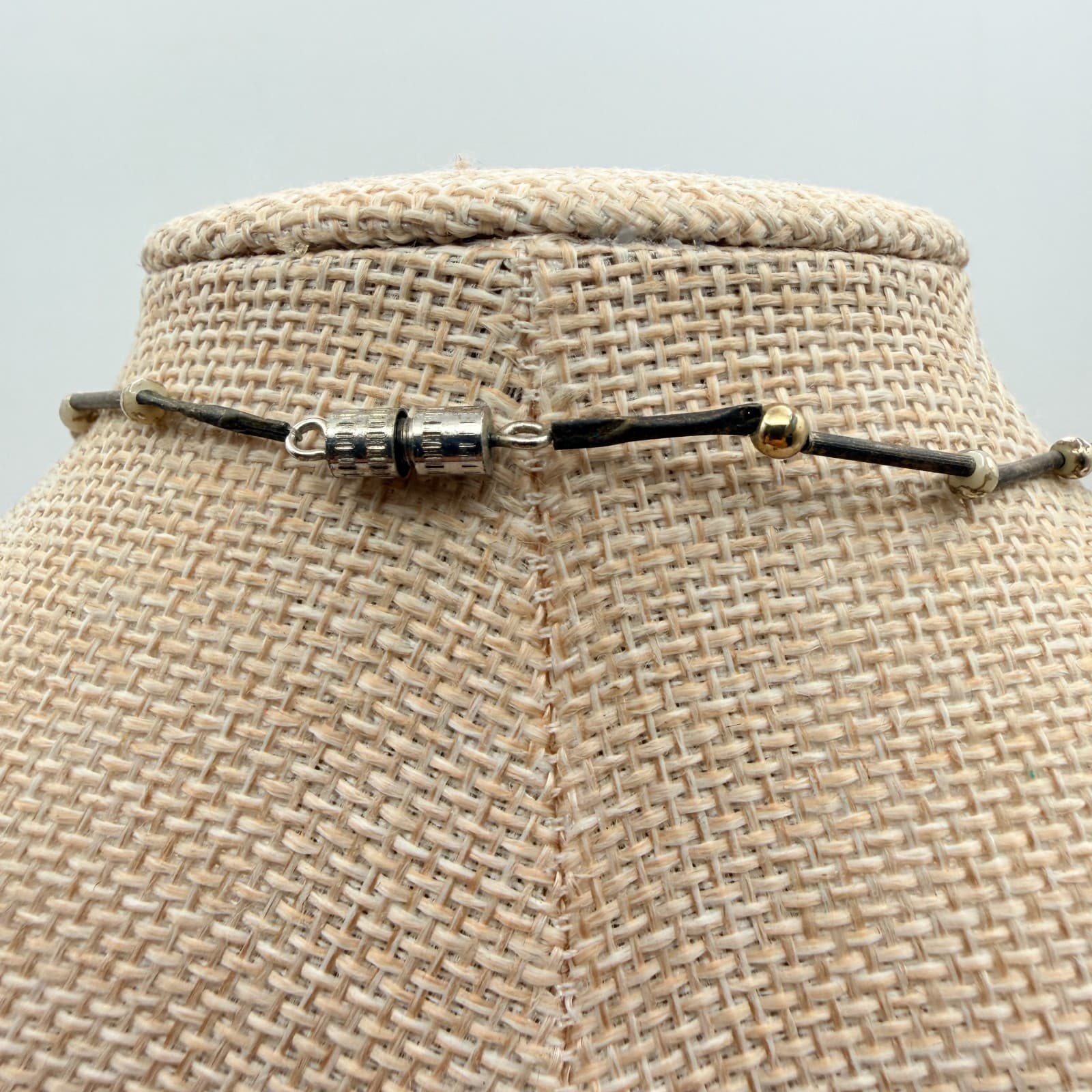 Vintage 90s Earthy Wood & Horn Bead Necklace Boho Ethnic Fashion Women's Jewelry - Thumbnail 7