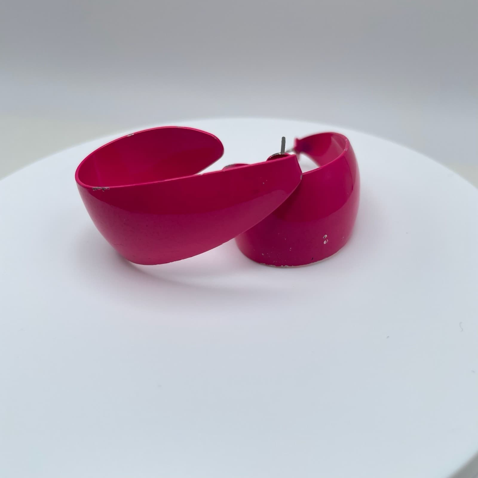 Vintage 80s Silver Tone Pink Hoop Earrings Boho Women's Classic Fashion Jewelry - Thumbnail 8