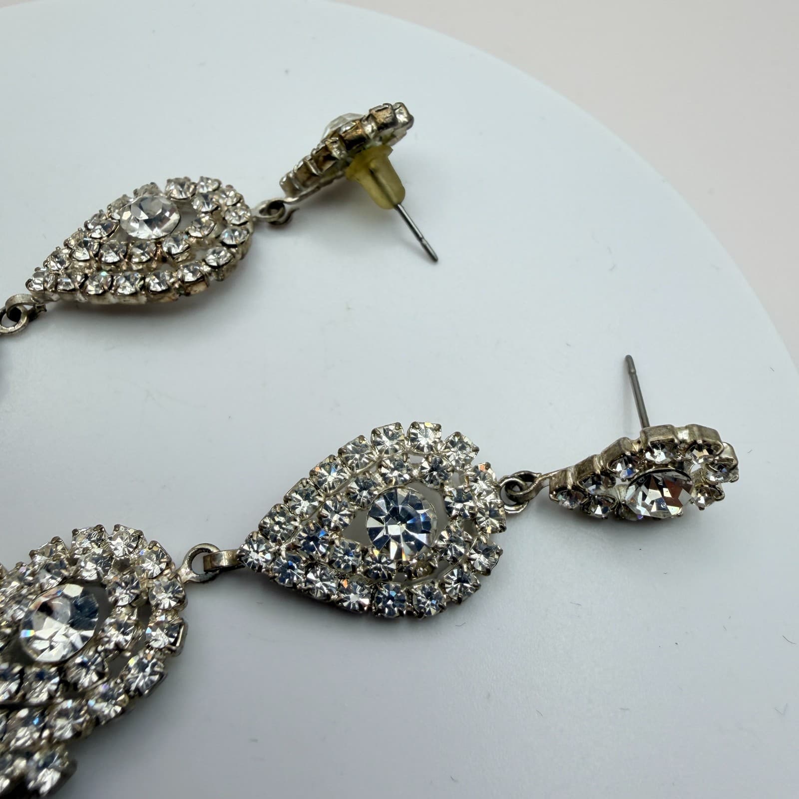 Vintage 90s Silver Tone Tassel Chandelier Earrings Clear Glass Women's Jewelry - Thumbnail 6