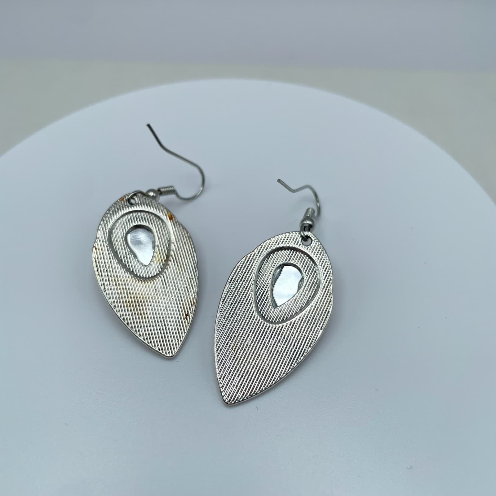 Vintage 90s Silver Tone Amber Teardrop Dangle Earrings Boho Fashion Jewelry - Thumbnail 3