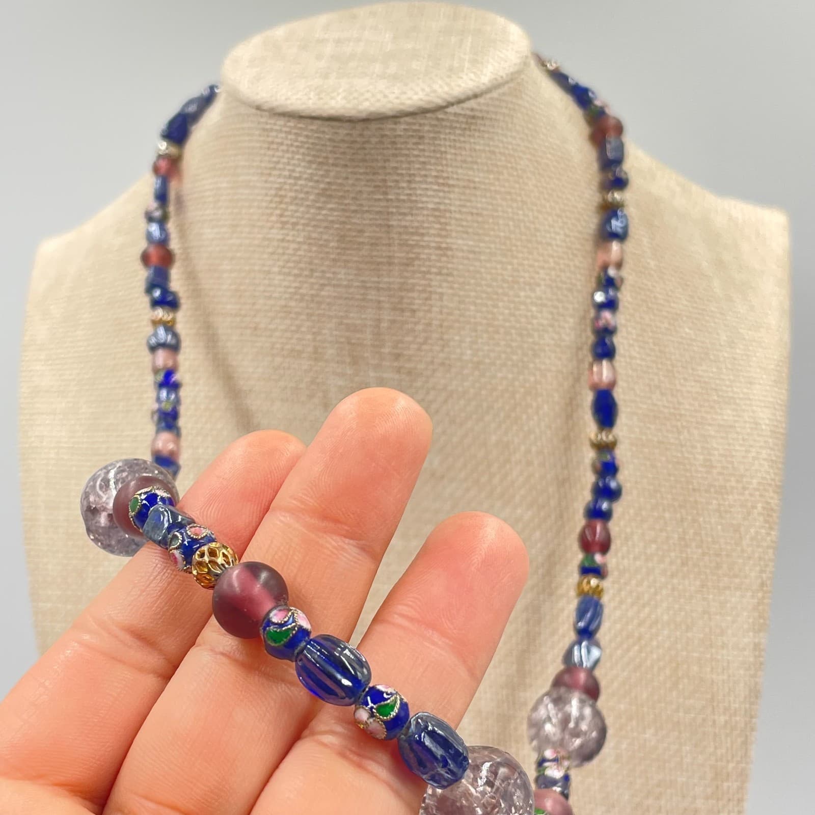 Vintage Multicolor Bohemian Murano Glass Beaded Single Strand Opera Necklace - Thumbnail 4