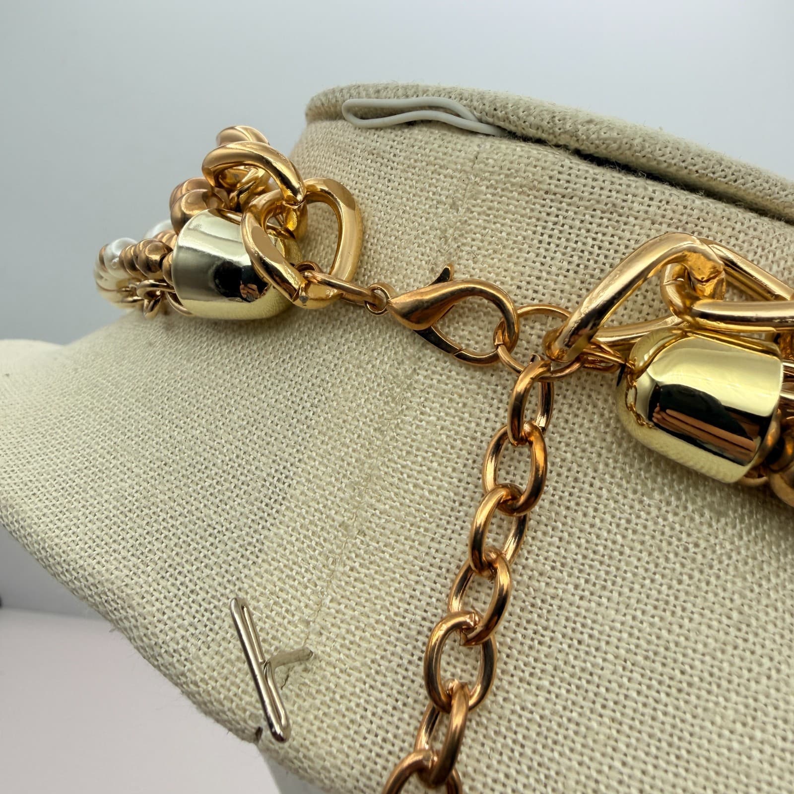 Vintage 90s Gold Tone Multi-Strand Necklace Faux Pearl Beaded Women's Jewelry - Thumbnail 6