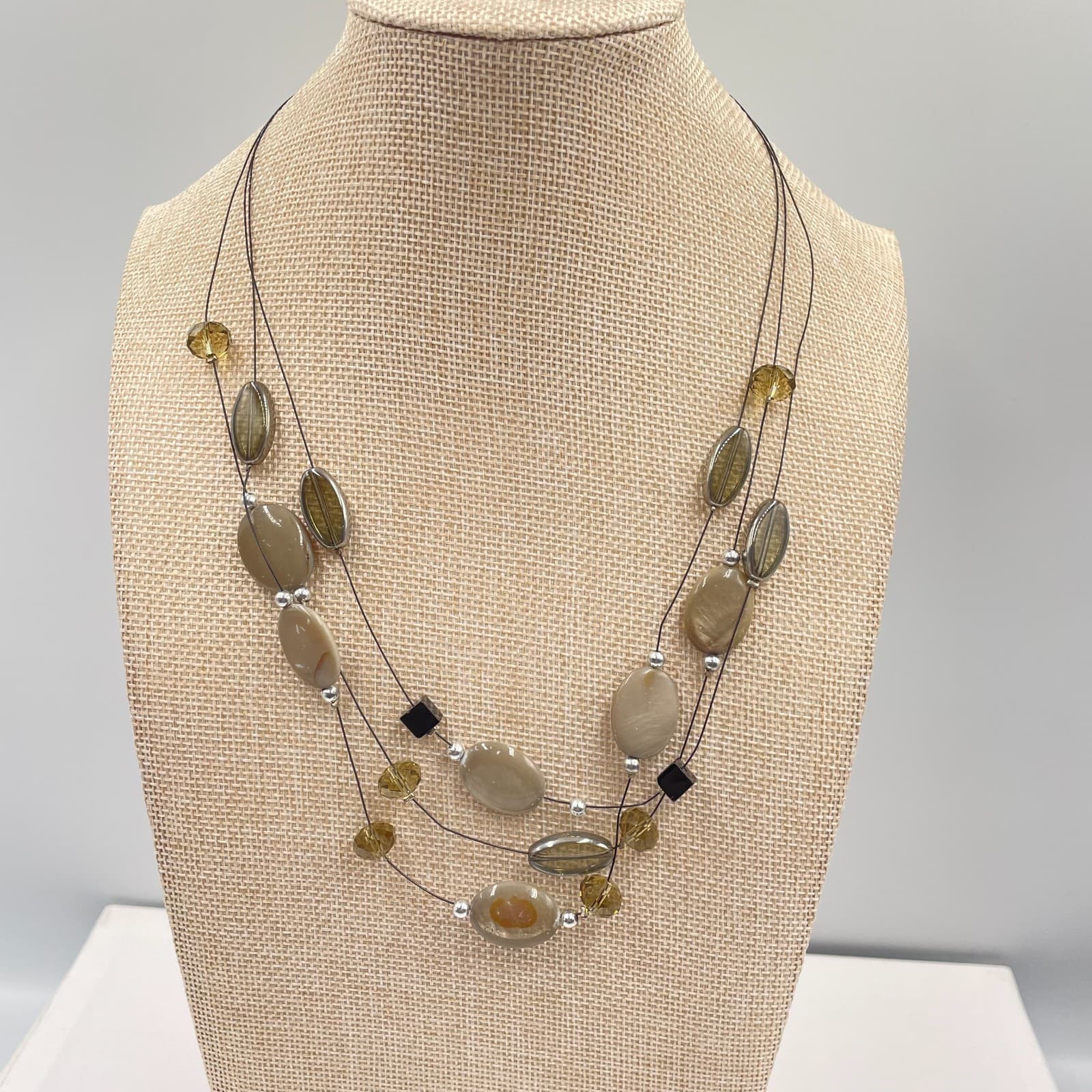 Silver-Tone Translucent Floating Beads Triple-Stranded Station Lobster Necklace - Image 1