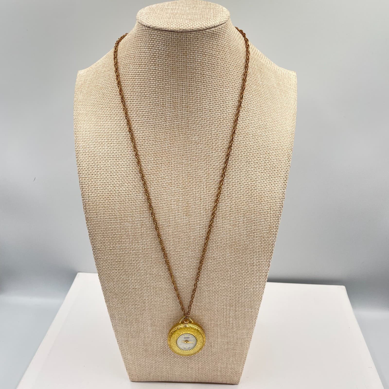 VTG Whitney Gold-Tone Fashion Horology Swiss-Made Dial Watch Pendant Necklace - Image 1