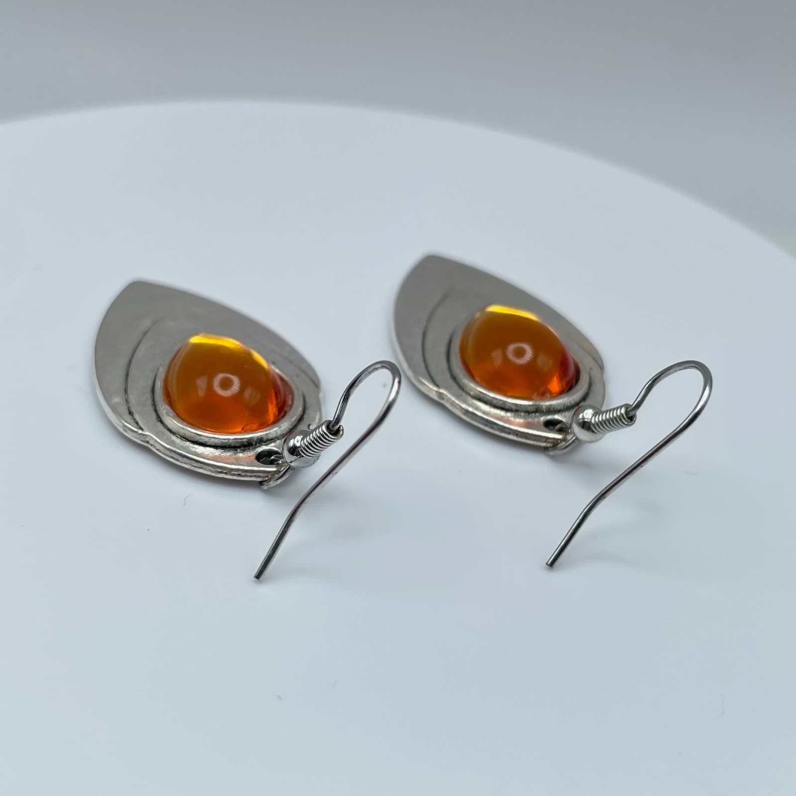 Vintage 90s Silver Tone Amber Teardrop Dangle Earrings Boho Fashion Jewelry - Thumbnail 10