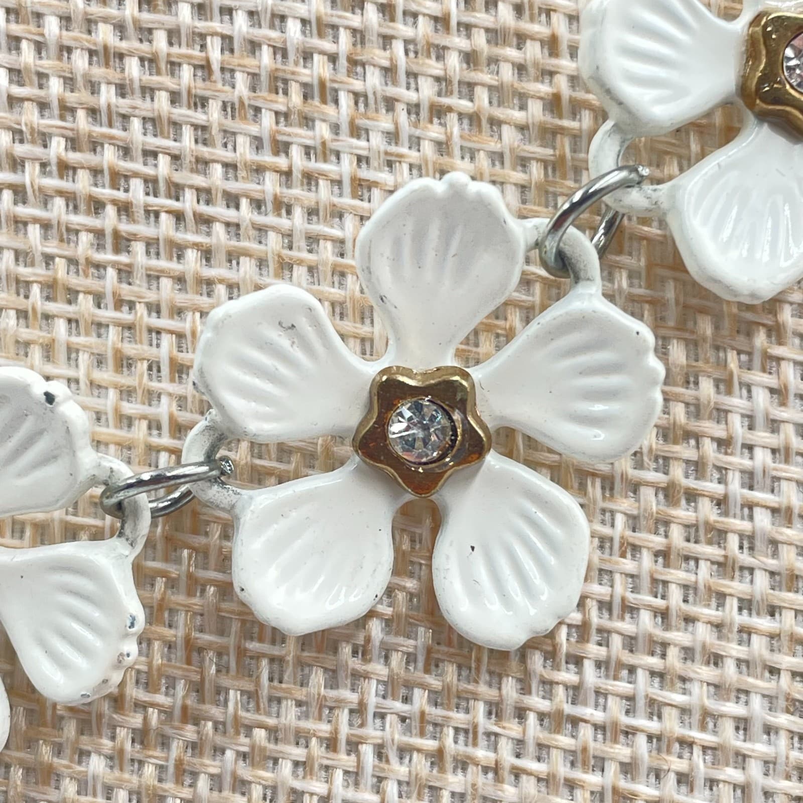 VTG Silver-Tone White Rhinestone Petal Daisy Charm Garland Bib Station Necklace - Thumbnail 6