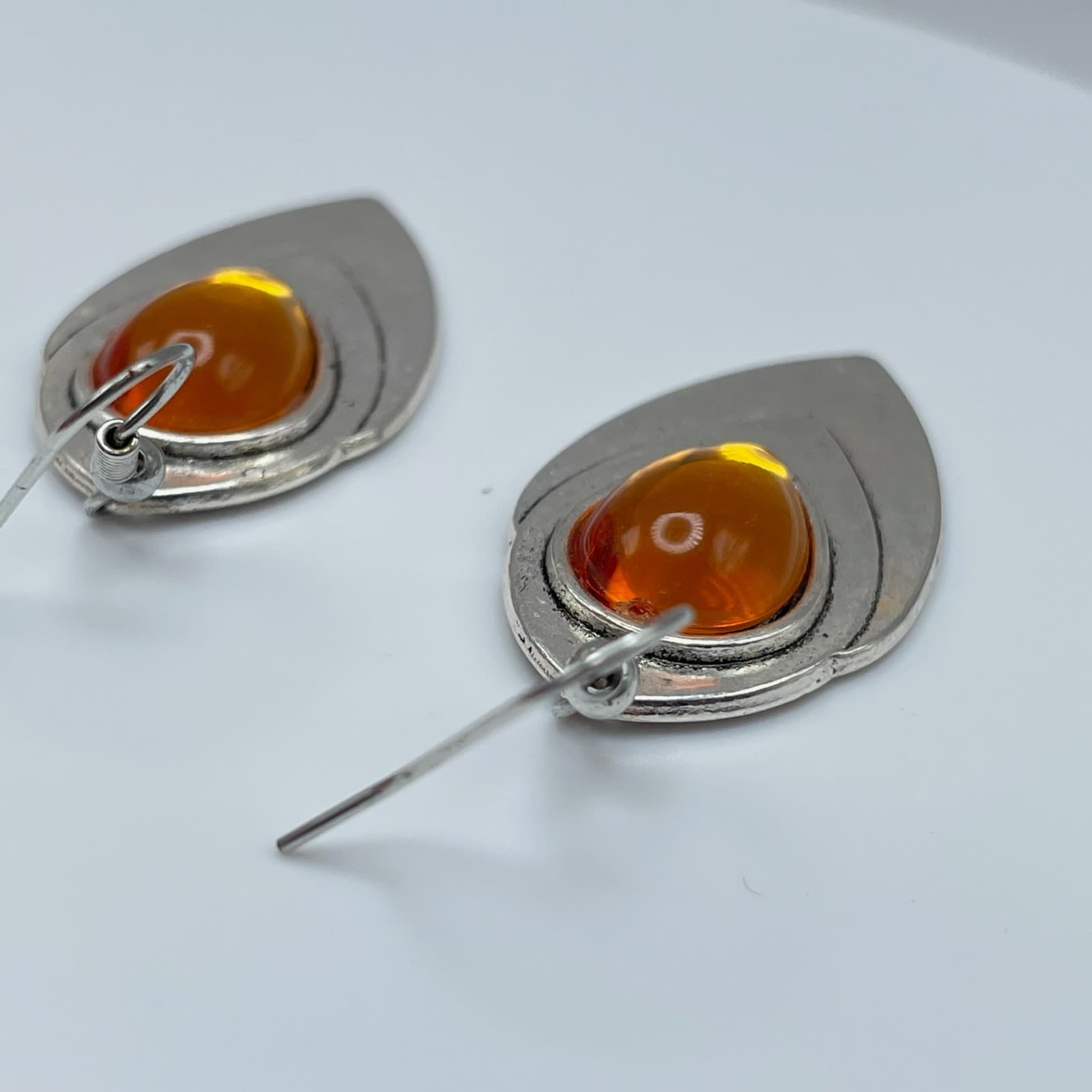 Vintage 90s Silver Tone Amber Teardrop Dangle Earrings Boho Fashion Jewelry - Thumbnail 12