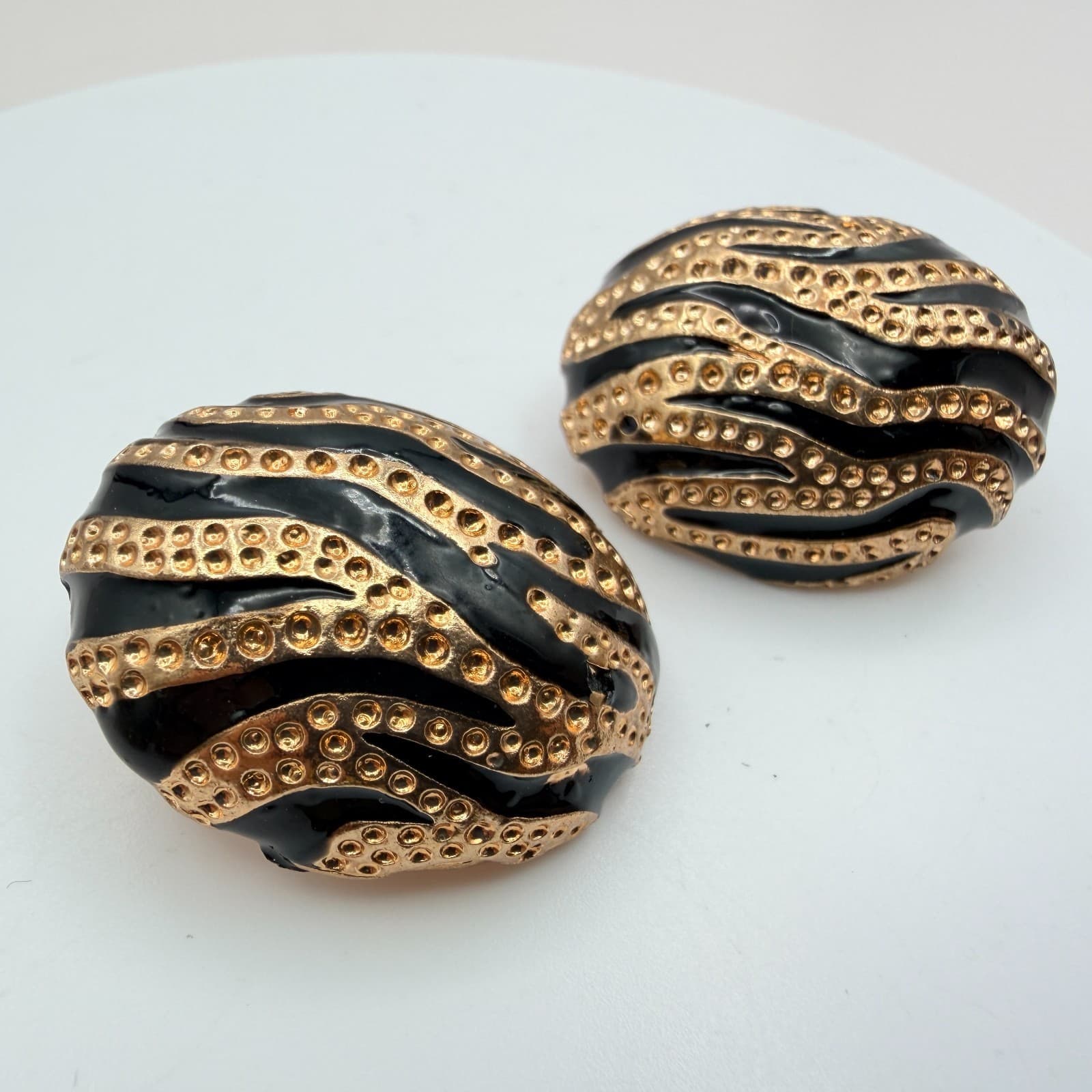 Vintage 90s Enamel Stud Earrings Set Gold Tone Boho Women's Classic Jewelry - Thumbnail 4