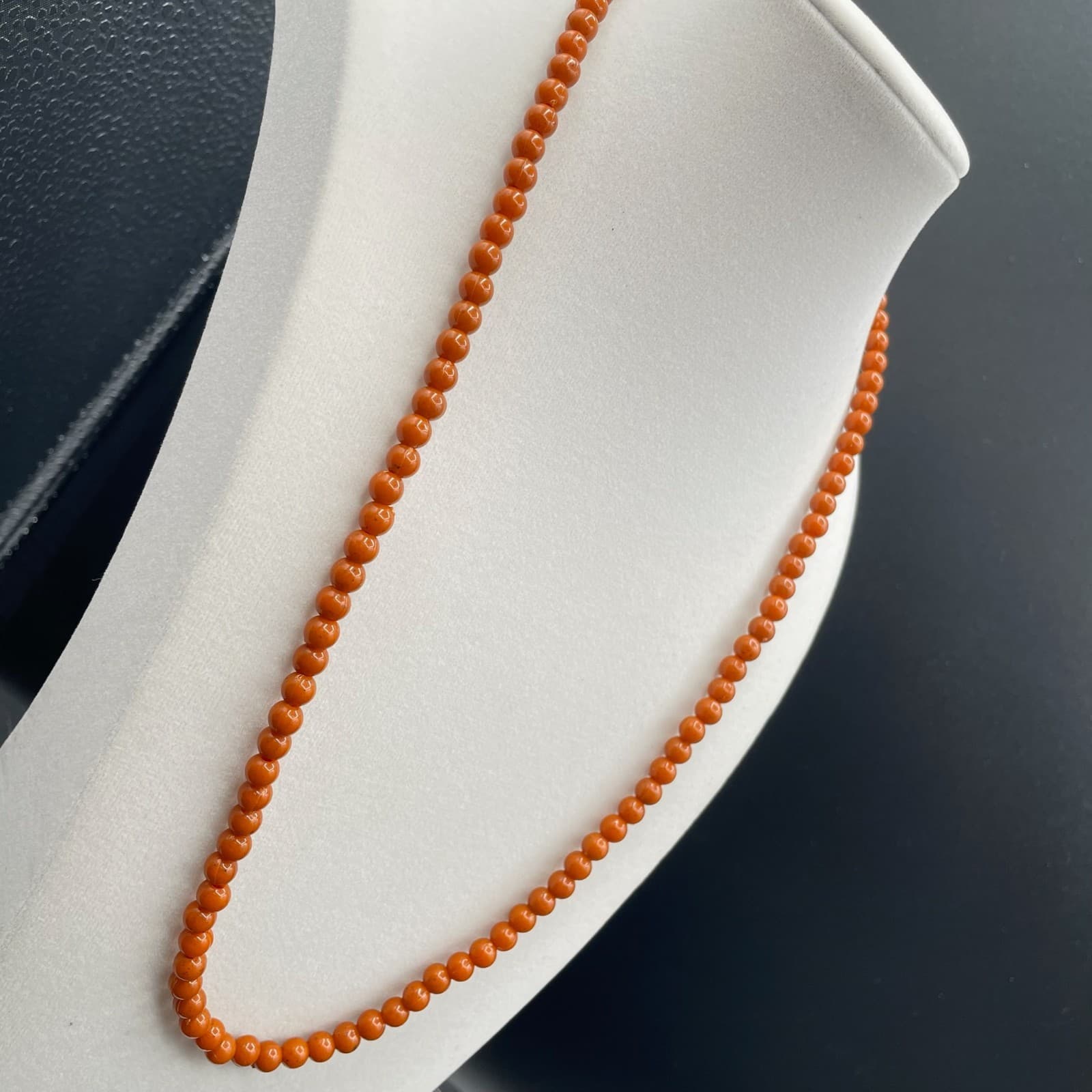 Vintage Chinese Traditional Momo Coral Plastic Classic Beaded Necklace - 11" - Thumbnail 3