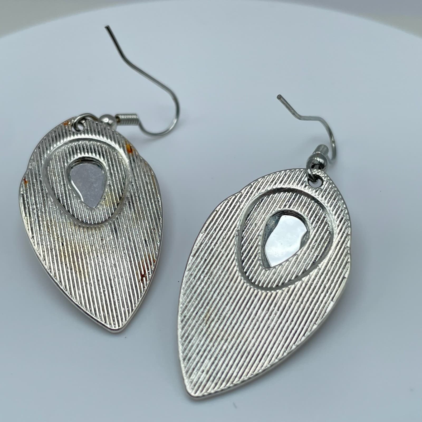 Vintage 90s Silver Tone Amber Teardrop Dangle Earrings Boho Fashion Jewelry - Thumbnail 4