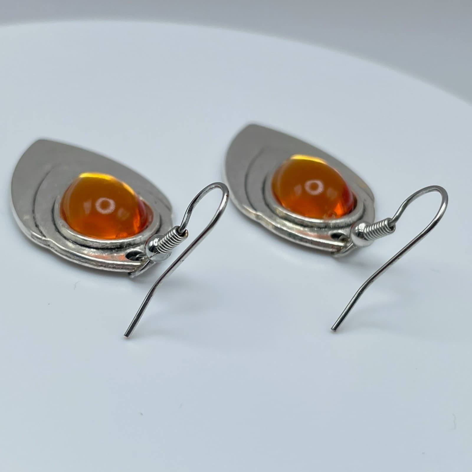 Vintage 90s Silver Tone Amber Teardrop Dangle Earrings Boho Fashion Jewelry - Thumbnail 11