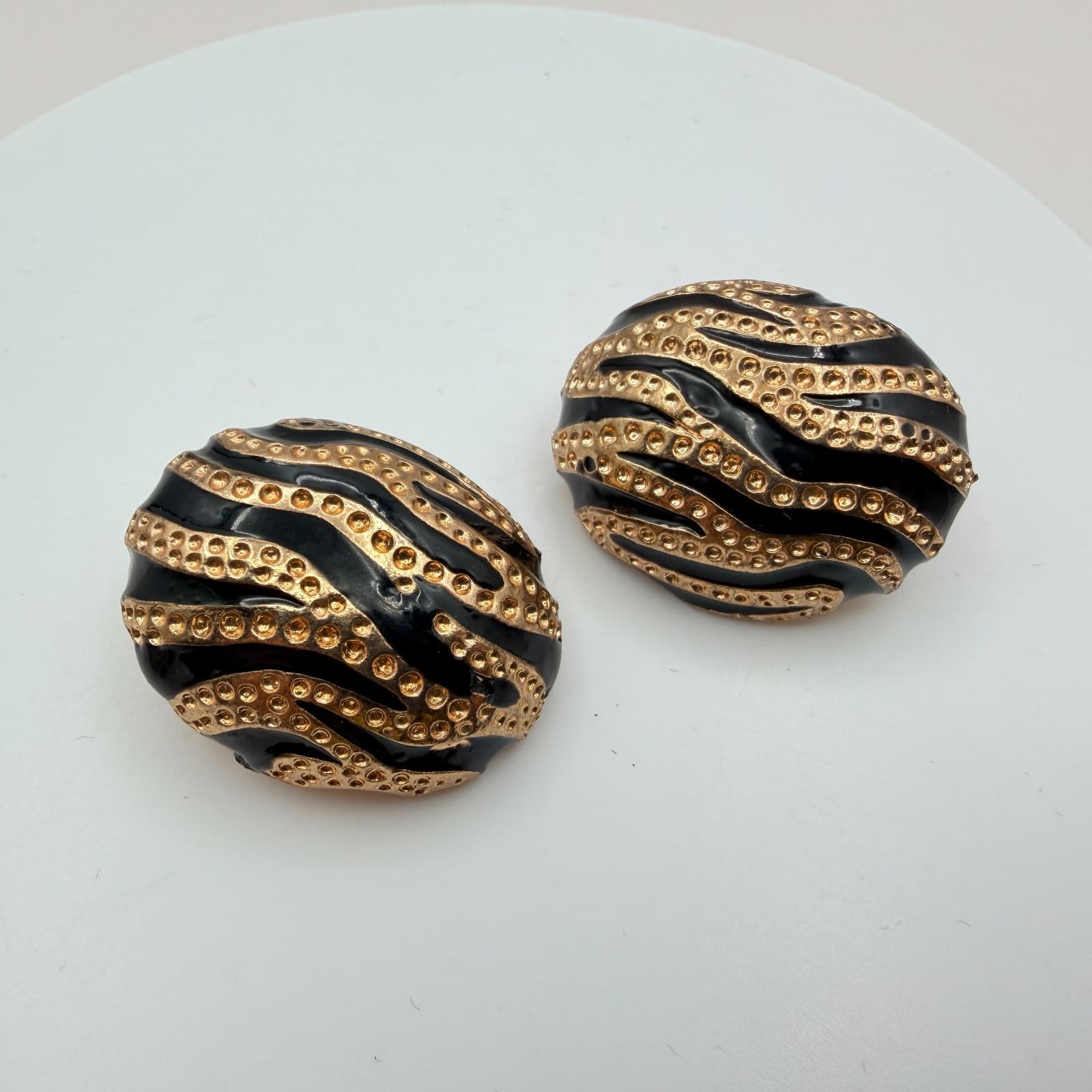 Vintage 90s Enamel Stud Earrings Set Gold Tone Boho Women's Classic Jewelry - Thumbnail 5