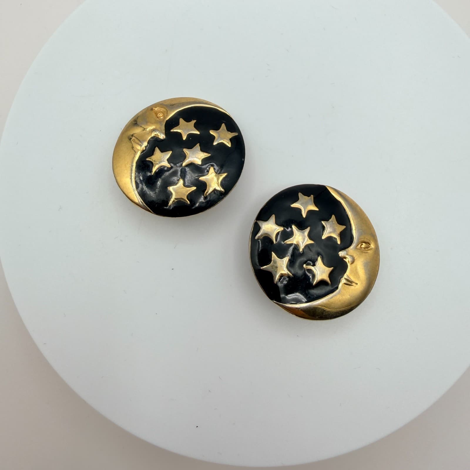Vintage 90s Enamel Stud Earrings Set Gold Tone Boho Women's Classic Jewelry - Thumbnail 3
