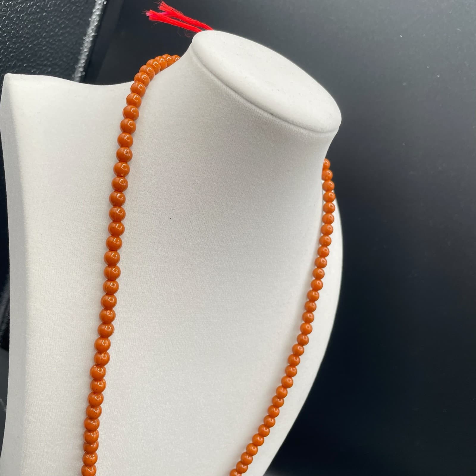 Vintage Chinese Traditional Momo Coral Plastic Classic Beaded Necklace - 11" - Thumbnail 4