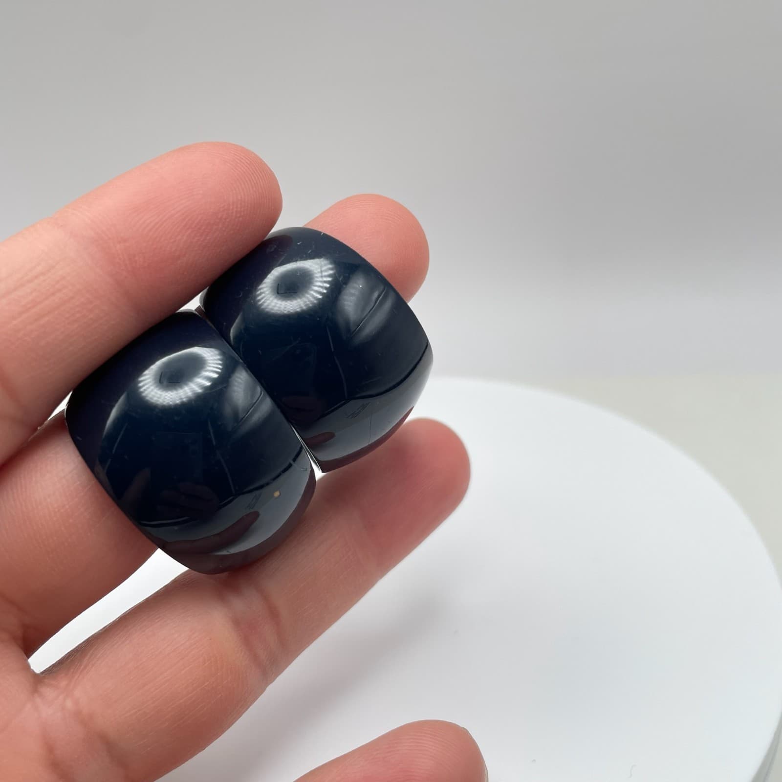 Vintage 80s Black Enamel Wide Hoop Earrings Women's Classic Fashion Jewelry - Thumbnail 5