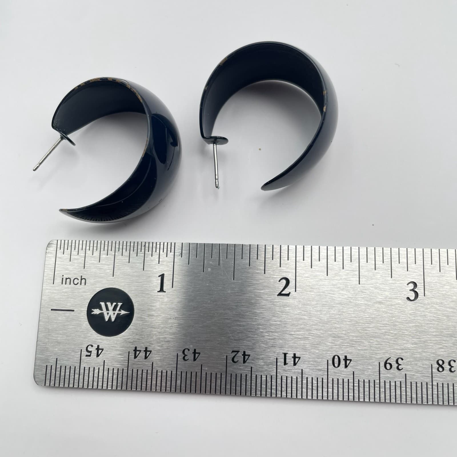 Vintage 80s Black Enamel Wide Hoop Earrings Women's Classic Fashion Jewelry - Thumbnail 10