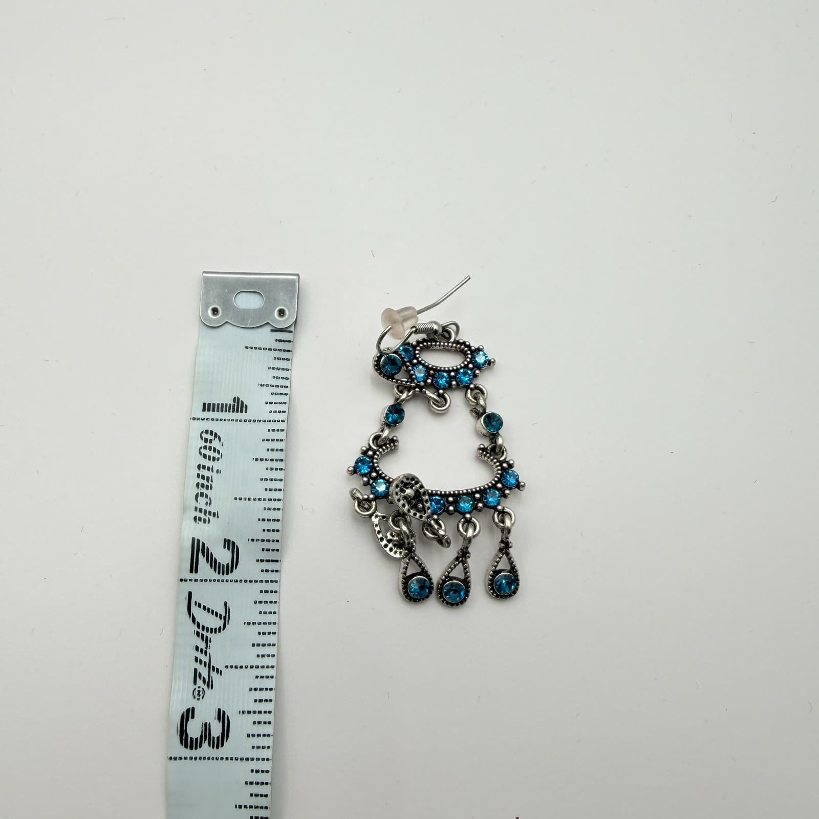 Vintage 90s Silver Tone Chandelier Earrings Blue Glass Boho Fashion Jewelry - Thumbnail 8