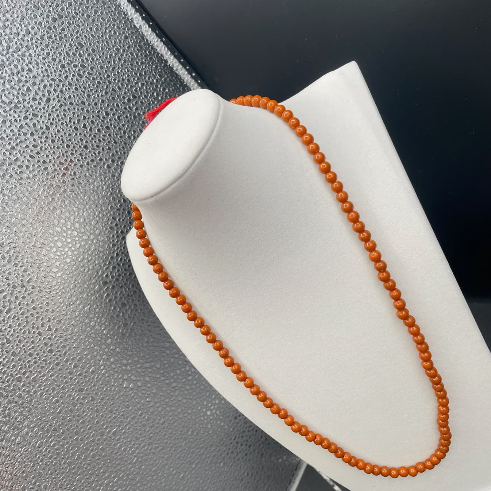 Vintage Chinese Traditional Momo Coral Plastic Classic Beaded Necklace - 11" - Thumbnail 5