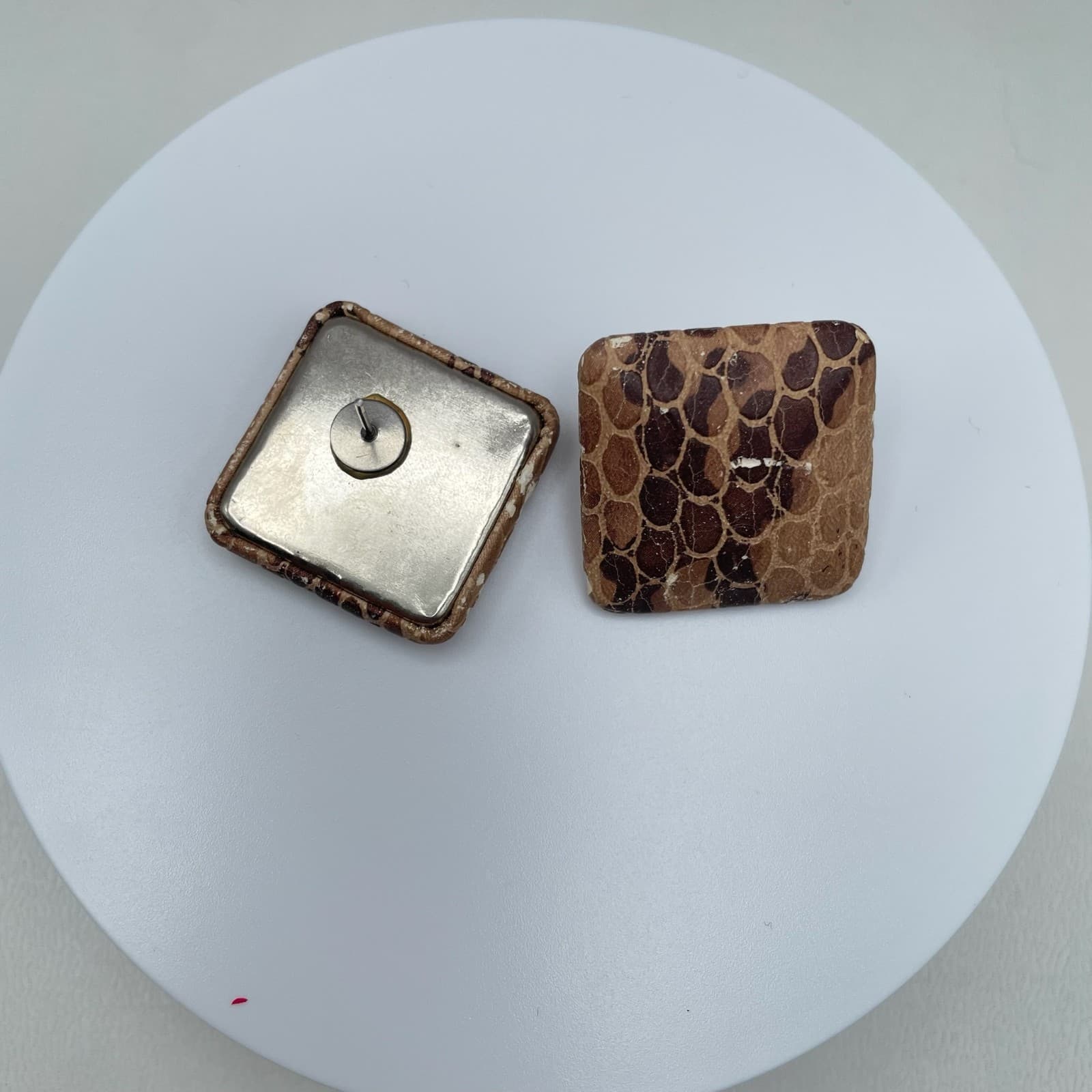 Vintage 80s Square Stud Earrings Retro Boho Women's Classic Fashion Jewelry - Thumbnail 3