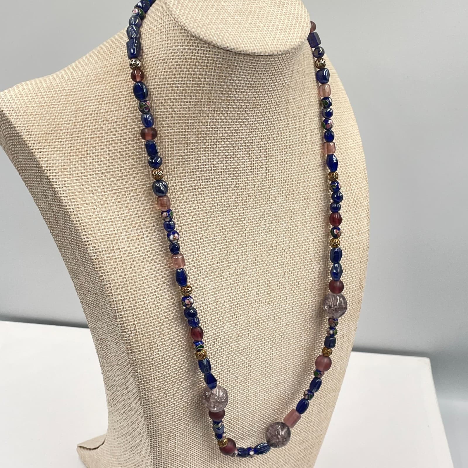 Vintage Multicolor Bohemian Murano Glass Beaded Single Strand Opera Necklace - Thumbnail 5