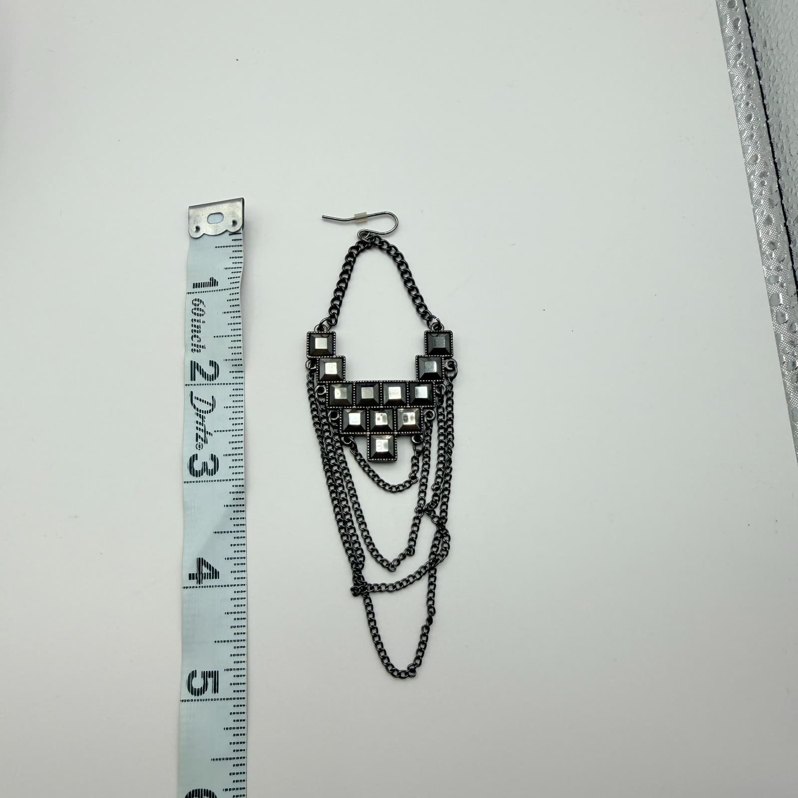 VTG Y2K Gunmetal Tone Geometric Glass Square Dangle Earrings Statement Jewelry - Thumbnail 9