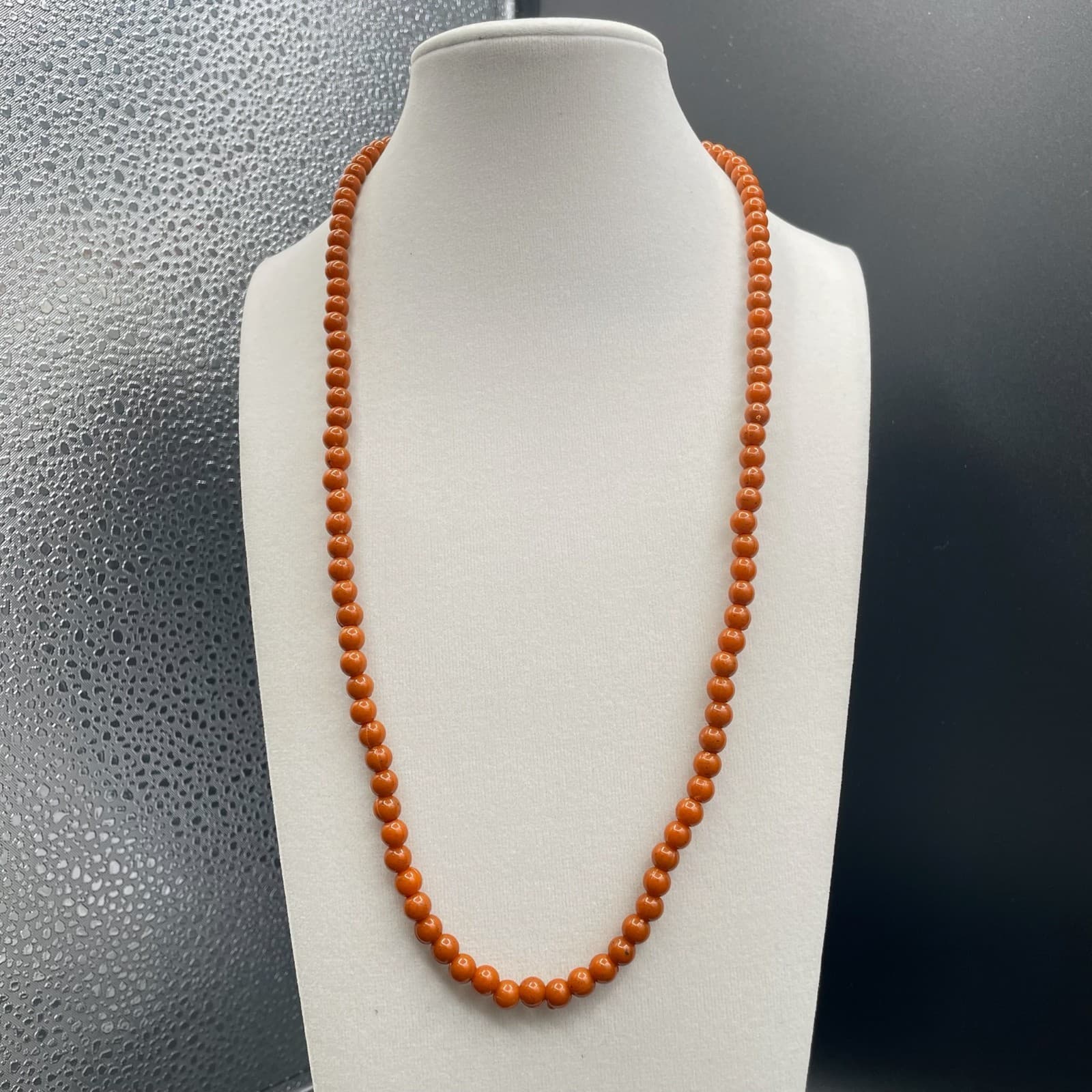 Vintage Chinese Traditional Momo Coral Plastic Classic Beaded Necklace - 11" - Thumbnail 2