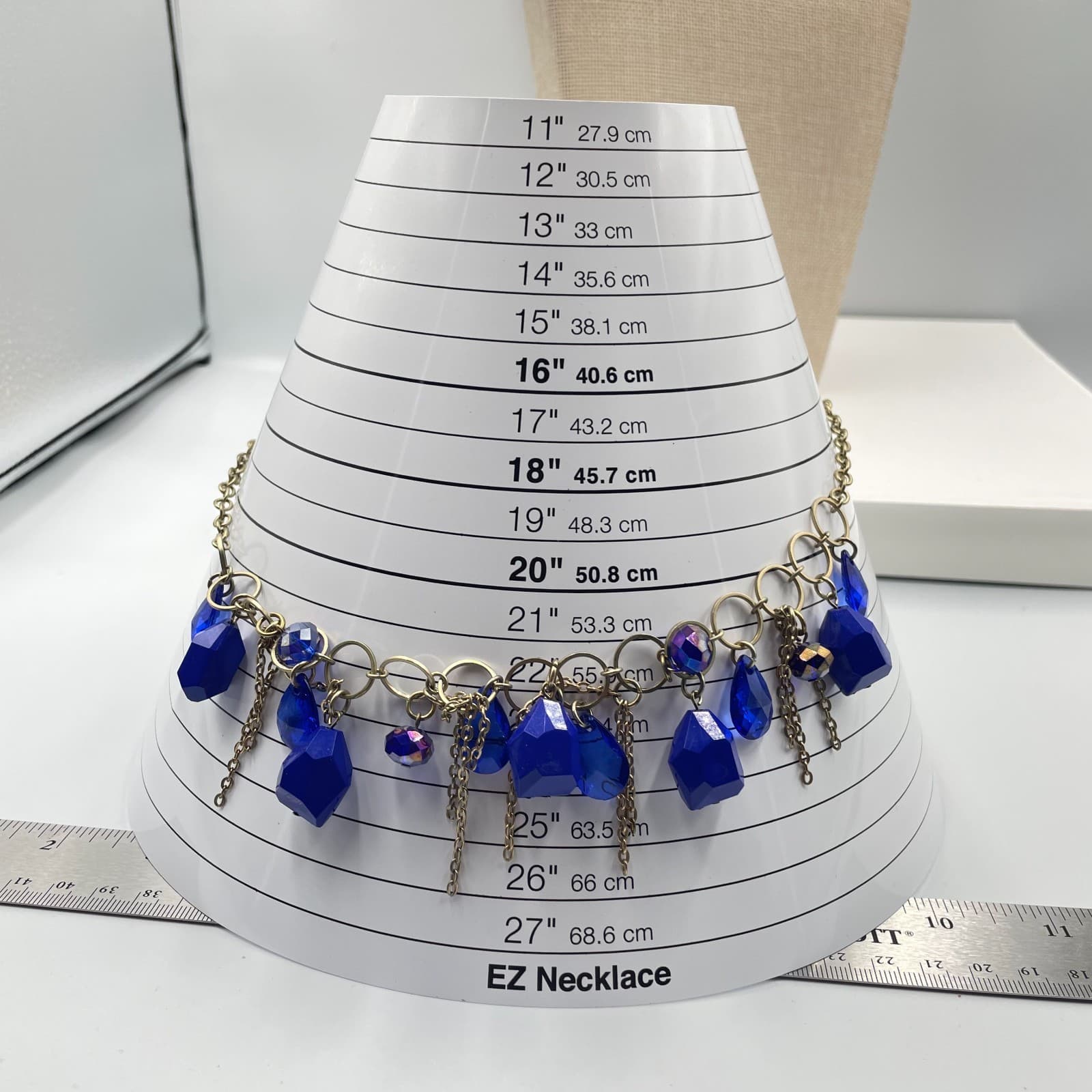 Gold-Tone Bohemian Classic Blue Faceted Glass Bead Fringe Bib Statement Necklace - Thumbnail 7