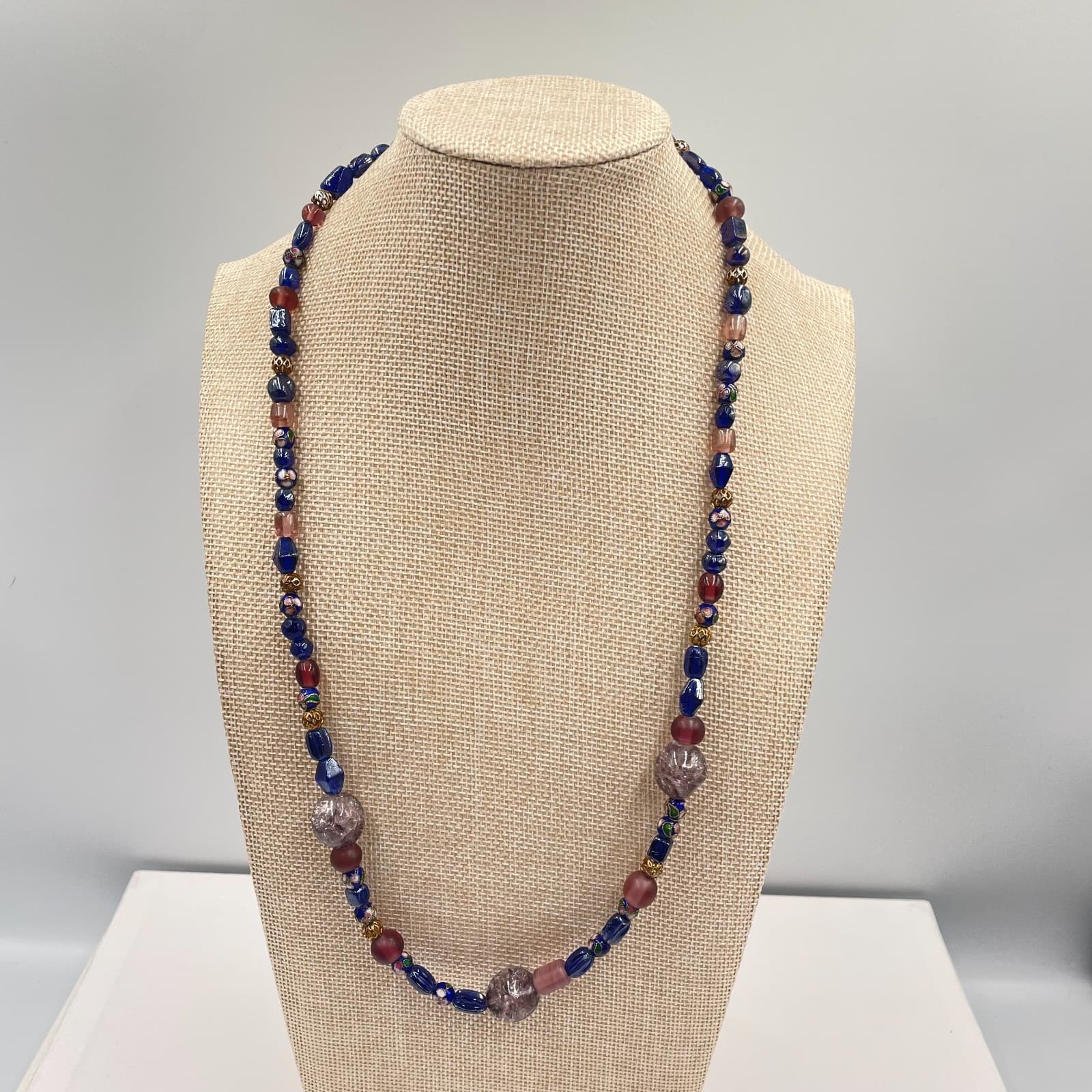 Vintage Multicolor Bohemian Murano Glass Beaded Single Strand Opera Necklace - Image 1