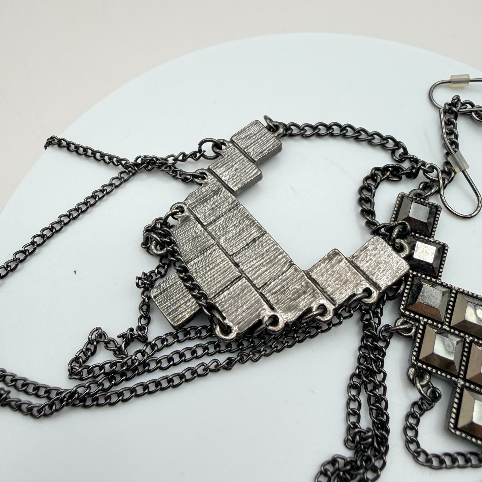 VTG Y2K Gunmetal Tone Geometric Glass Square Dangle Earrings Statement Jewelry - Thumbnail 7