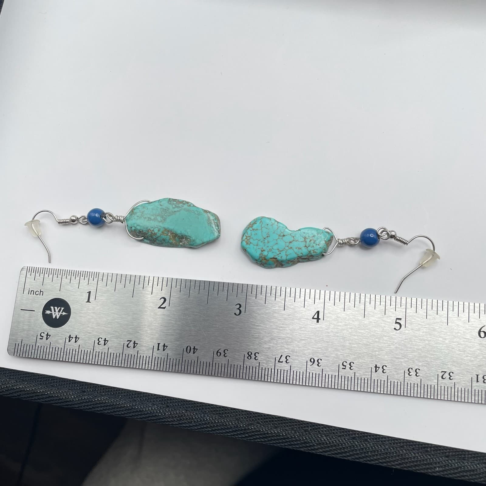 Vintage 90s Boho Silver Tone Turquoise Stone Dangle Earrings Women's Jewelry - Thumbnail 8