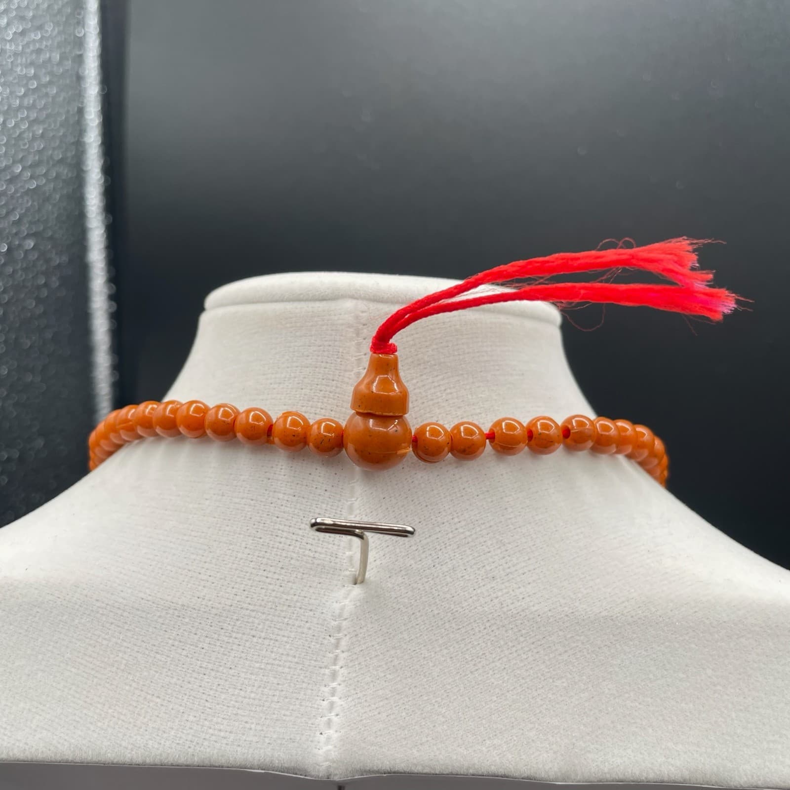 Vintage Chinese Traditional Momo Coral Plastic Classic Beaded Necklace - 11" - Thumbnail 8