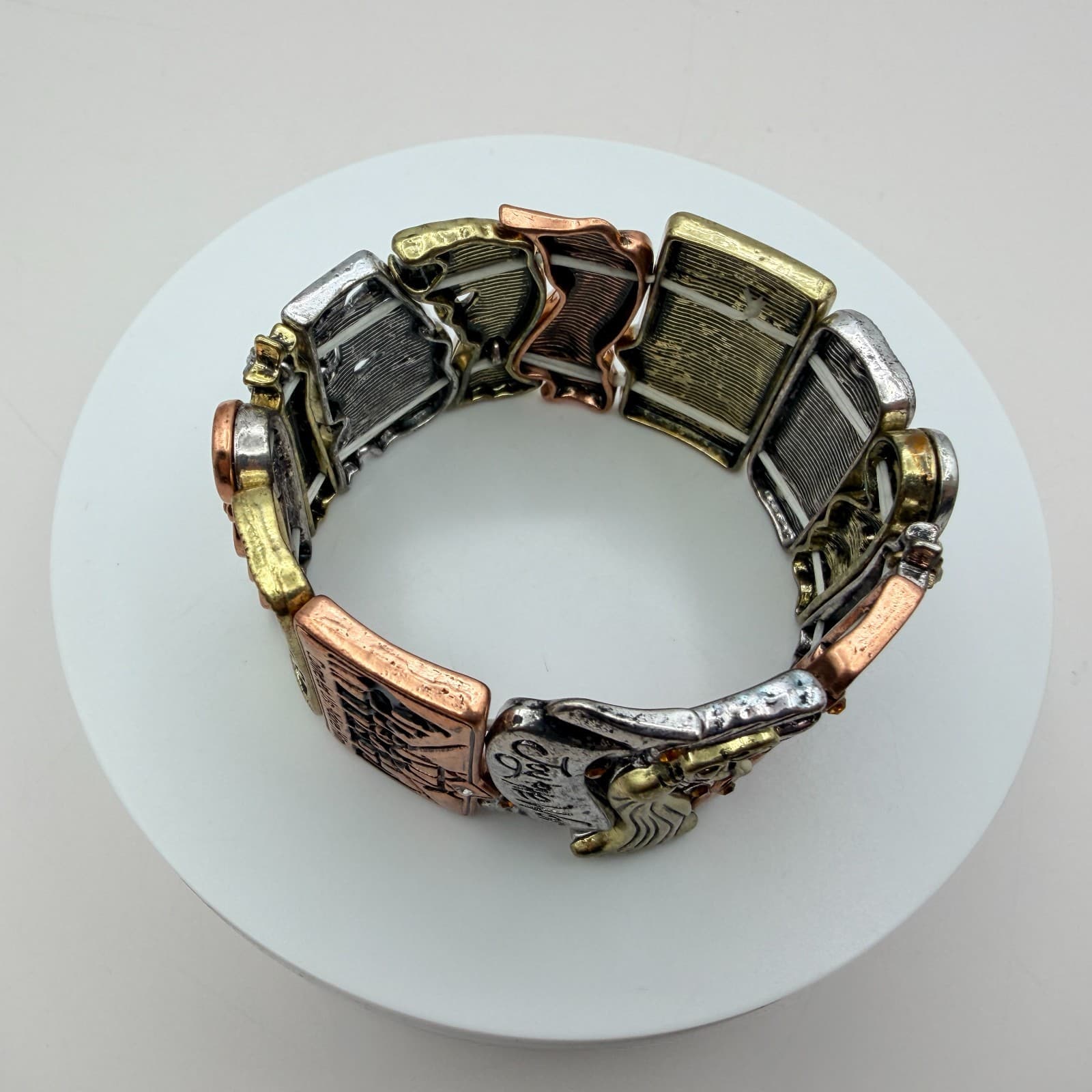 Vintage 90s Religious Panel Stretch Bracelet Nativity Joy World Glass Jewelry - Thumbnail 5