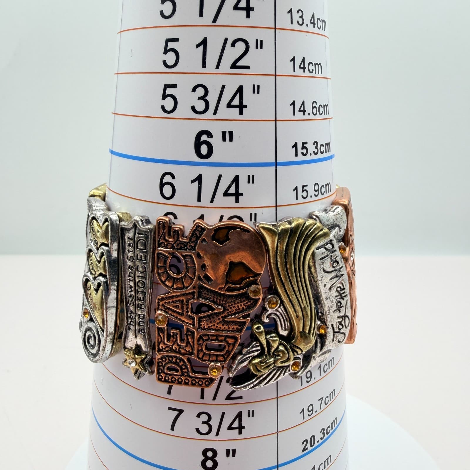 Vintage 90s Religious Panel Stretch Bracelet Nativity Joy World Glass Jewelry - Thumbnail 9