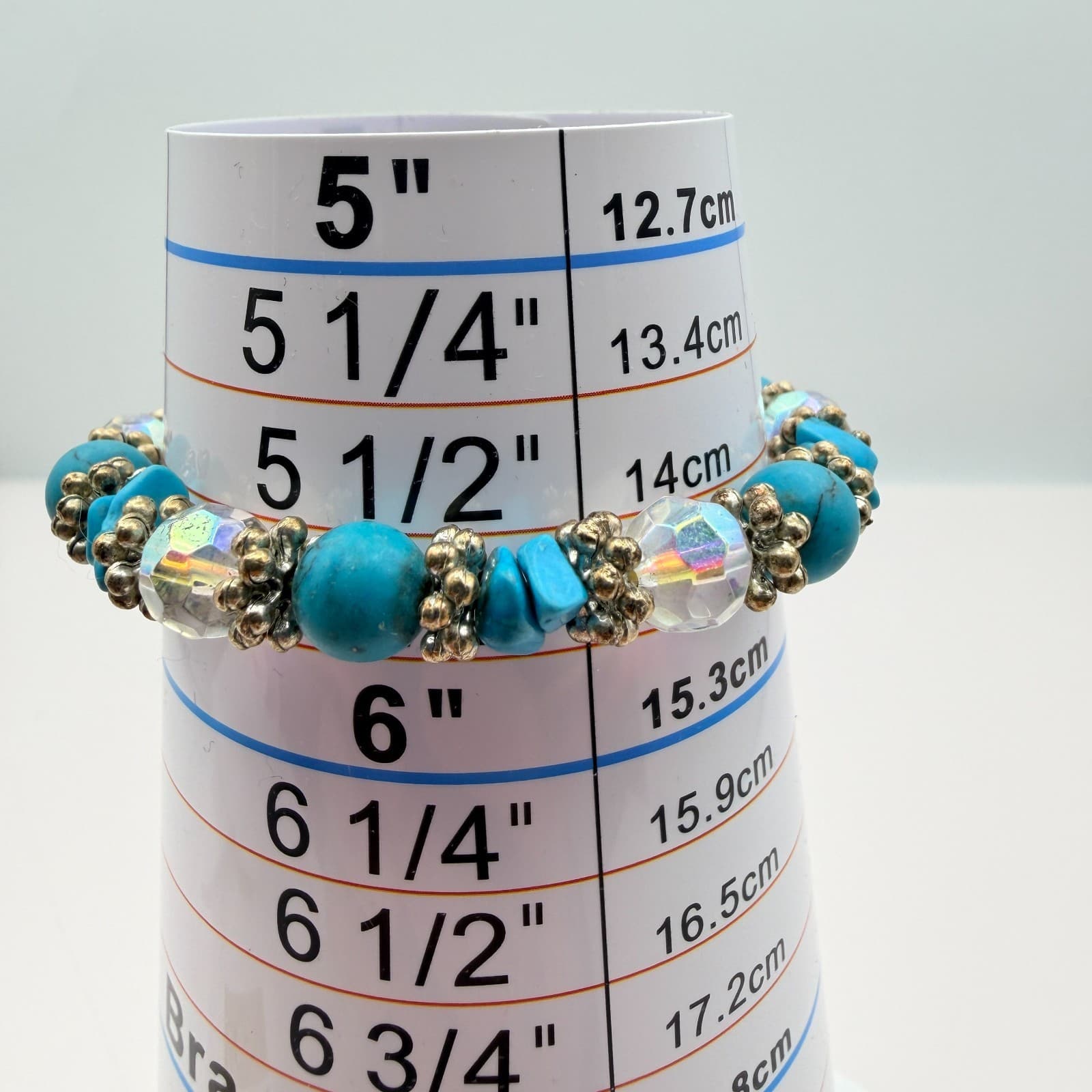 Vintage 90s Silver Tone Turquoise Beaded Charm Bracelet Women's Classic Jewelry - Thumbnail 8