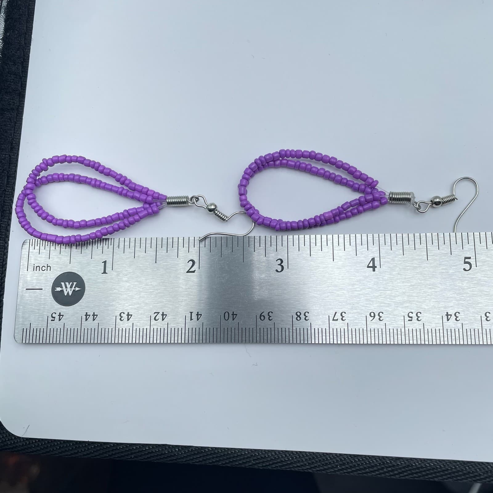 Vintage 90s Purple Seed Bead Dangle Earrings Boho Multi Strand Teardrop Fashion - Thumbnail 8