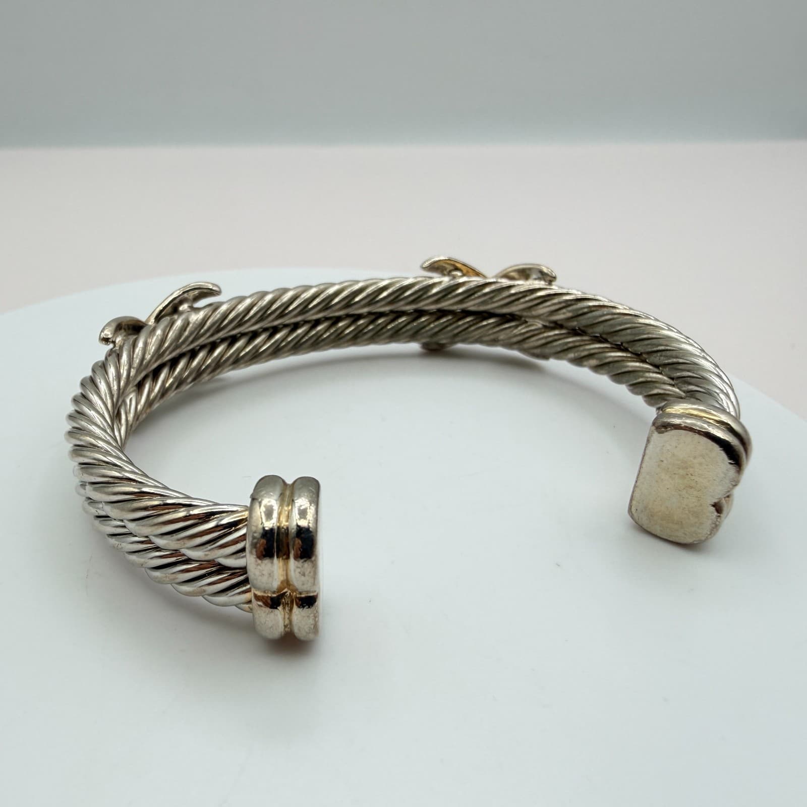 Vintage 90s Silver Tone Cable Twist Cuff Bracelet Boho X Design Fashion Jewelry - Thumbnail 6