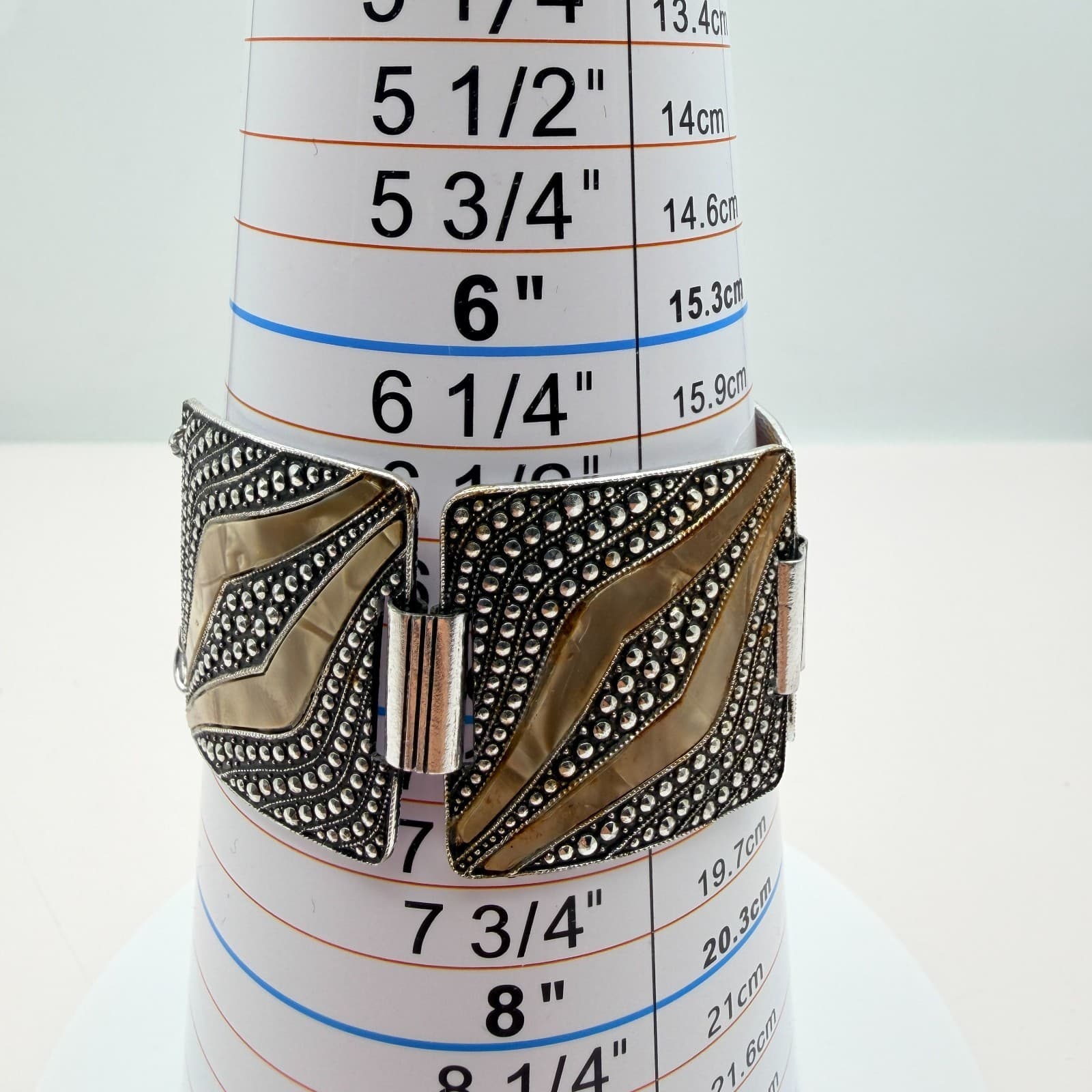 Vintage 80s Silver Tone Wide Panel Bracelet Art Deco Classic Fashion Jewelry - Thumbnail 9